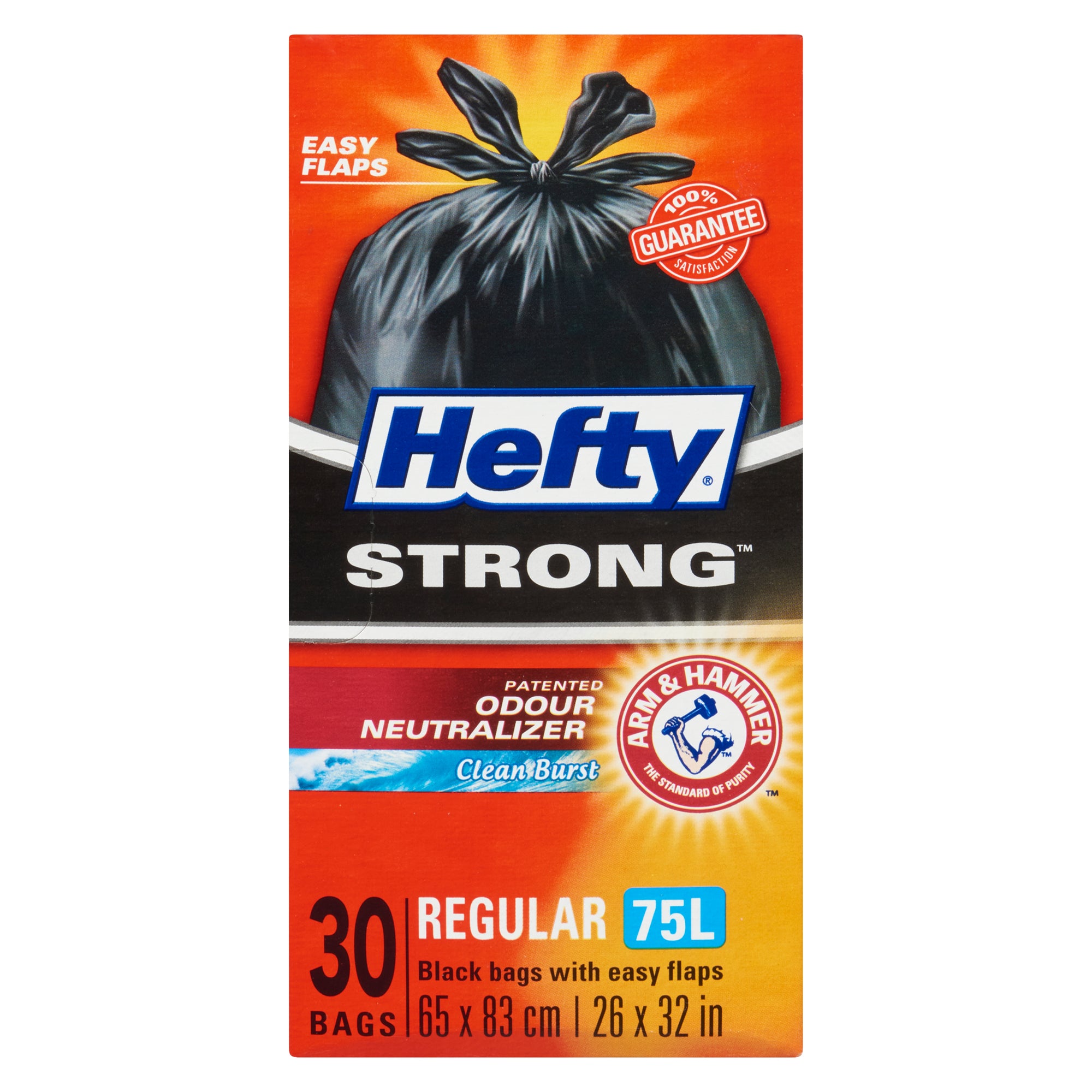 Hefty Strong Easy Flaps Regular Garbage Bags, 30-Pack, 75-L