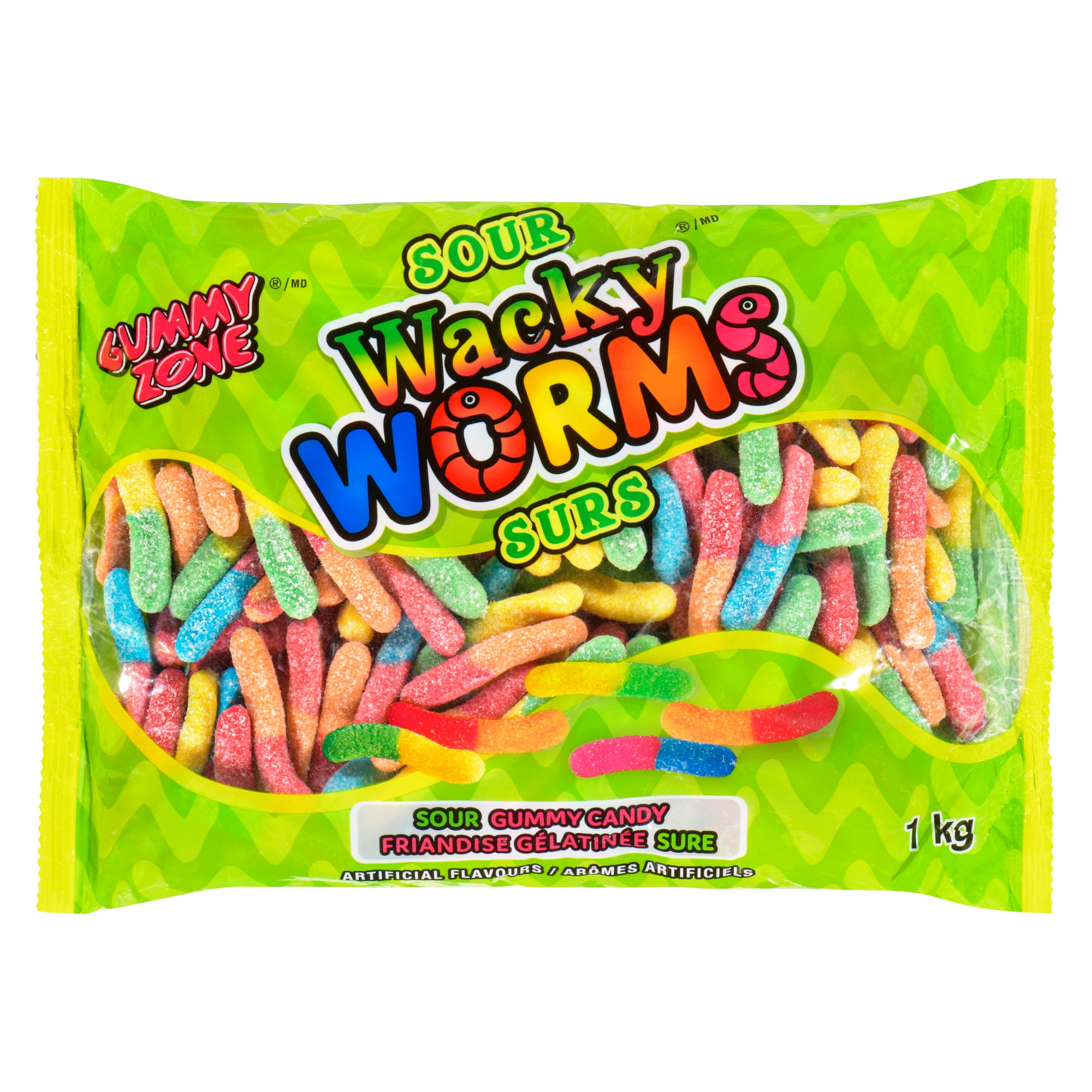 Gummy Zone Wacky Worms Sour Gummy Candy, 1-kg