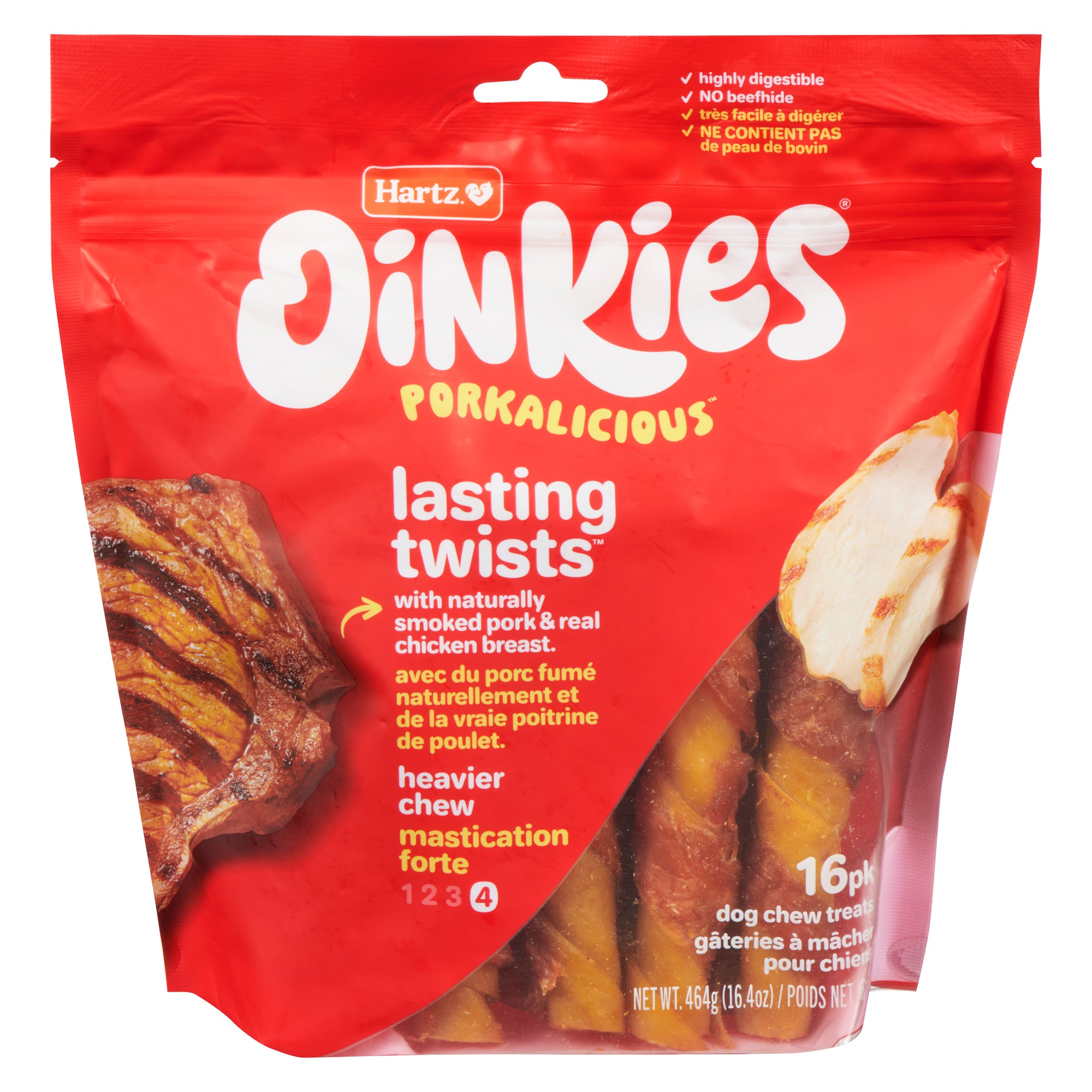 Hartz Oinkies Pig Skin Twists Wrapped with Real Chicken, 16Pack, 464