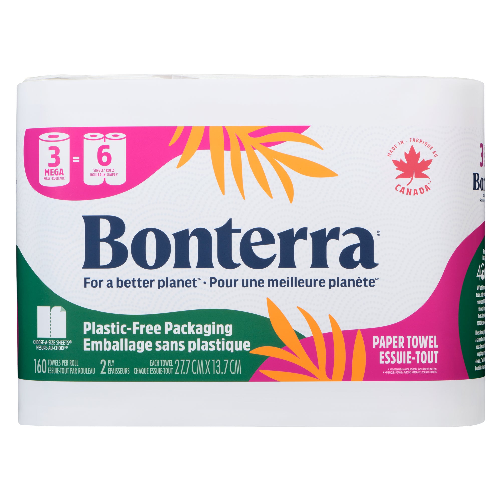 Bonterra Paper Towel 2Ply Mega Rolls, 3Pack Giant Tiger
