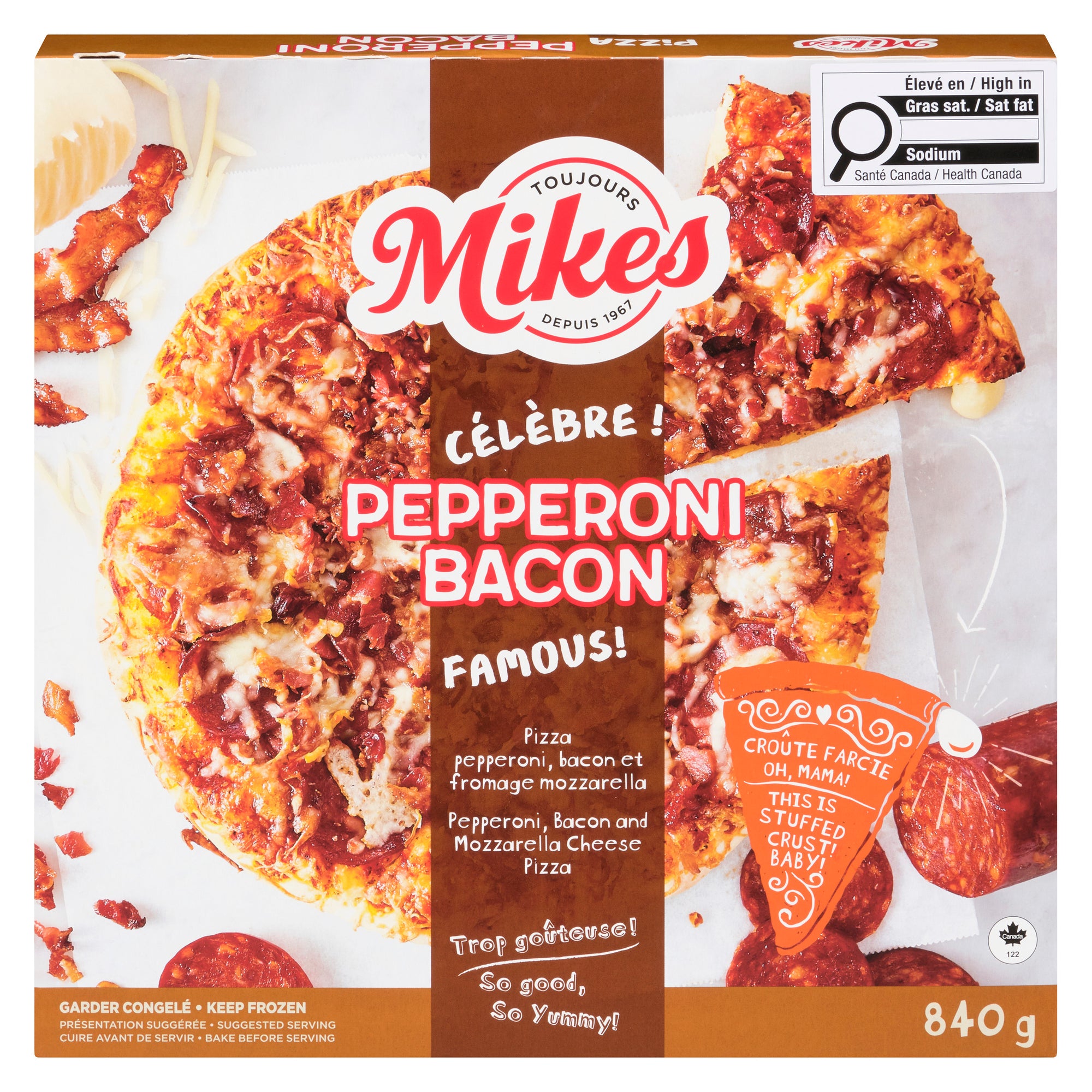 Mike's Stuffed Crust Pepperoni and Bacon Frozen Pizza, 840-g