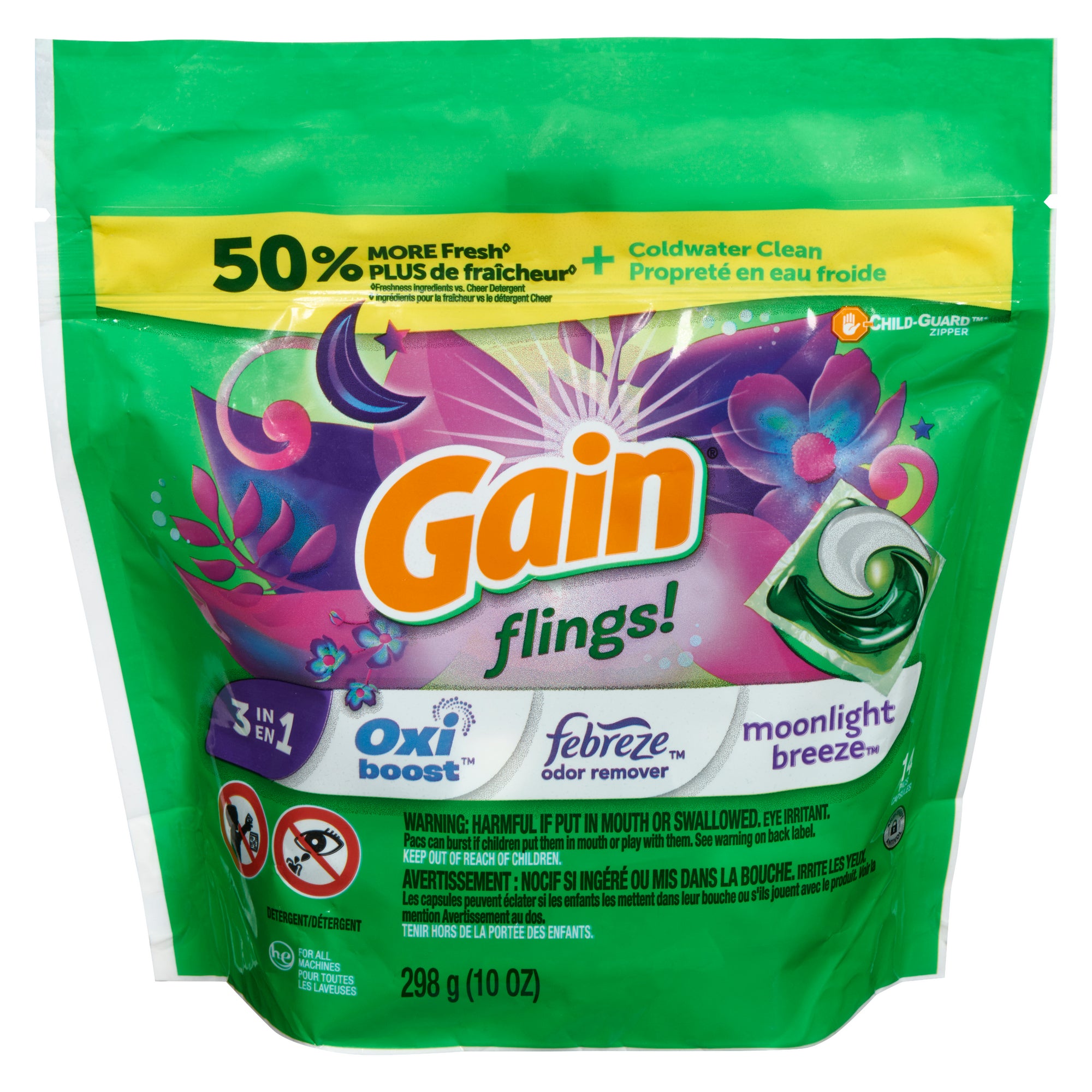 Gain Flings Moonlight Breeze 3in1 Laundry Detergent Pods, 14Pack