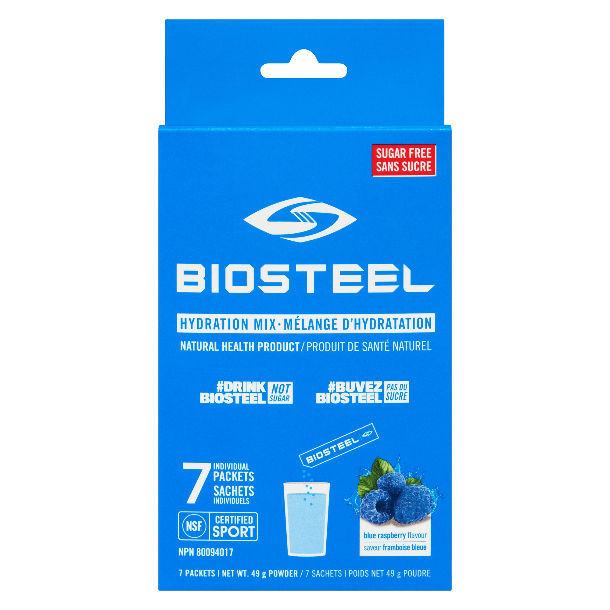BioSteel Hydration Blue Raspberry Flavour Mix Powder, 7Pack, 49g
