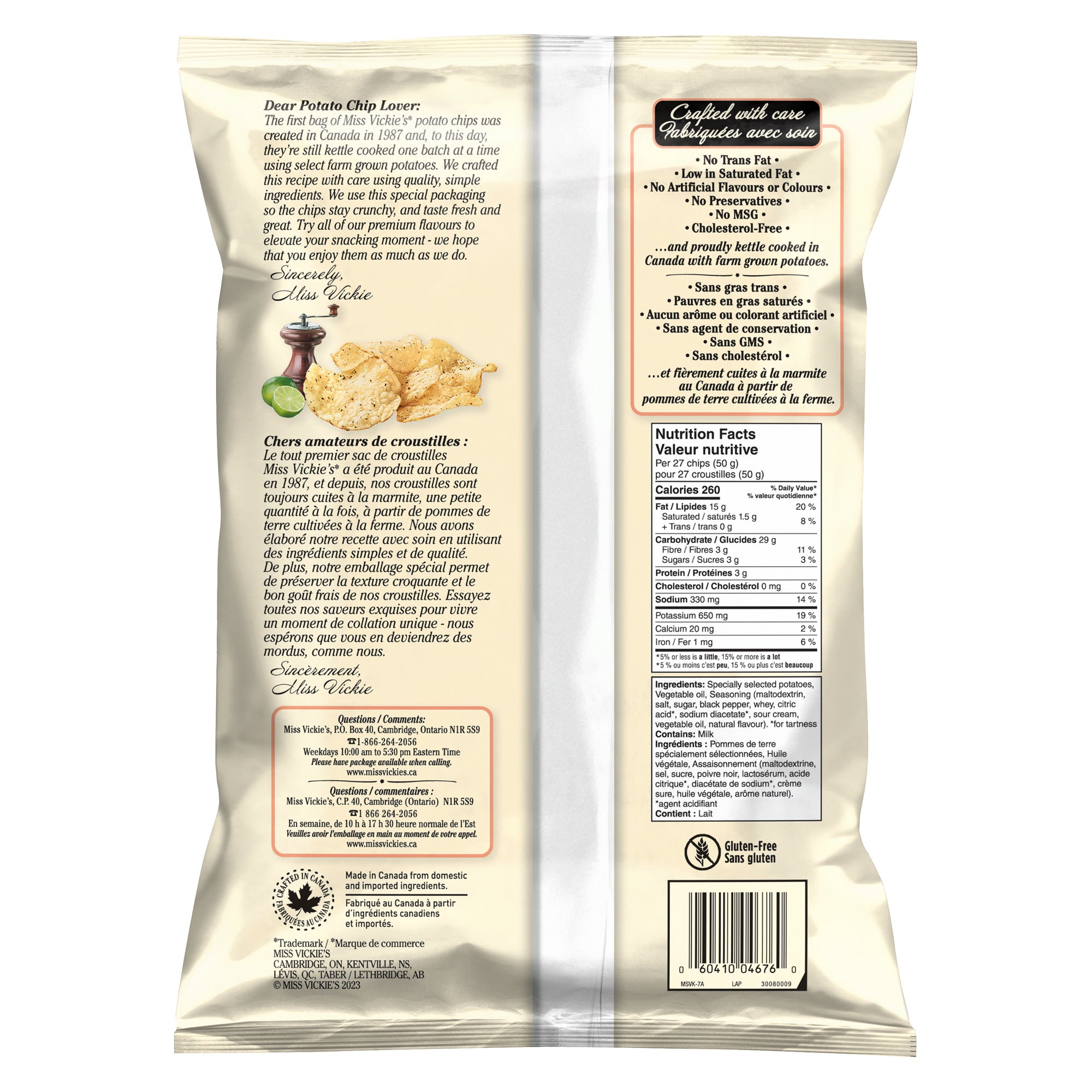 Miss Vickie's Lime and Black Pepper Kettle Cooked Potato Chips, 200g