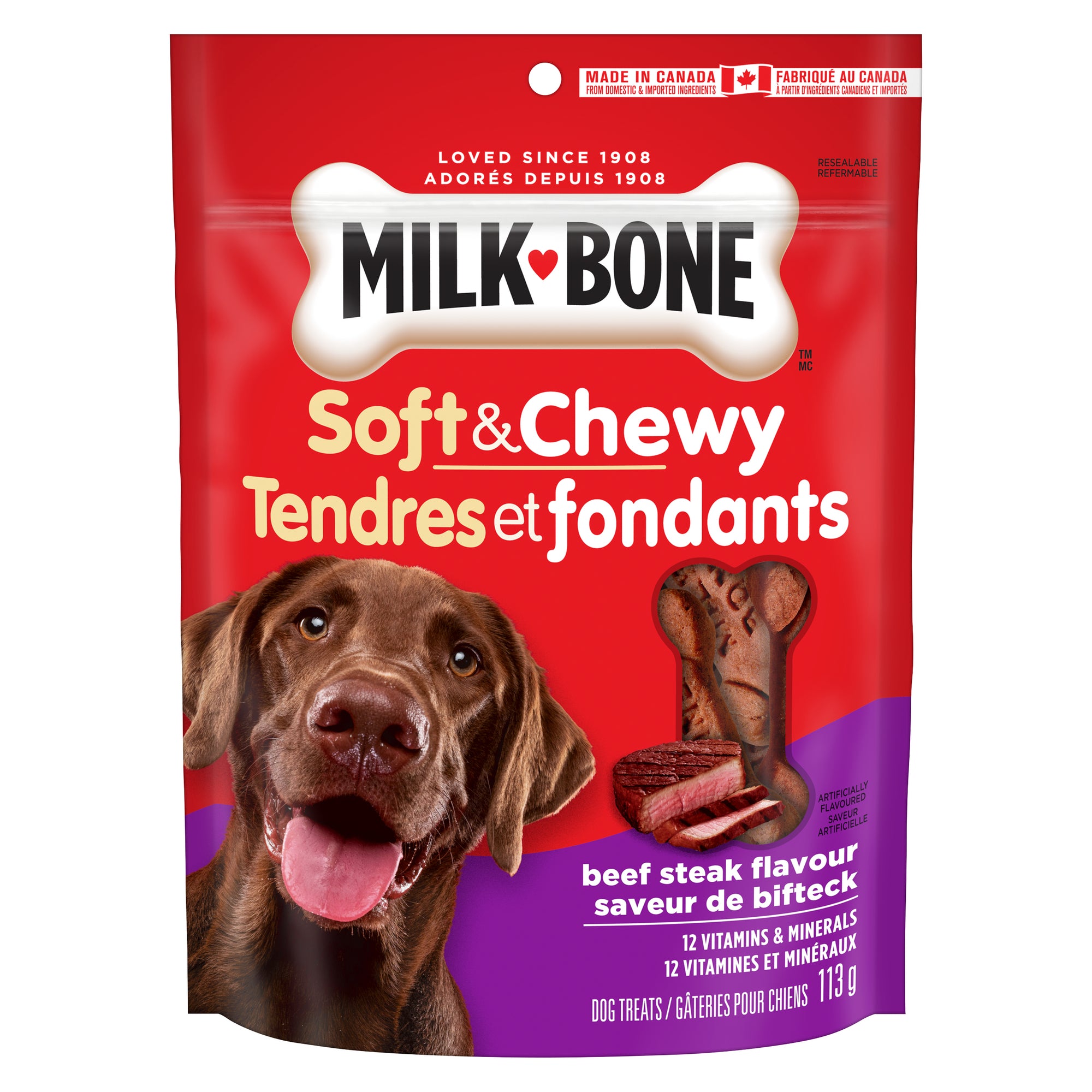 MilkBone Soft and Chewy Beef Steak Dog Treats with 12 Vitamins and Mi