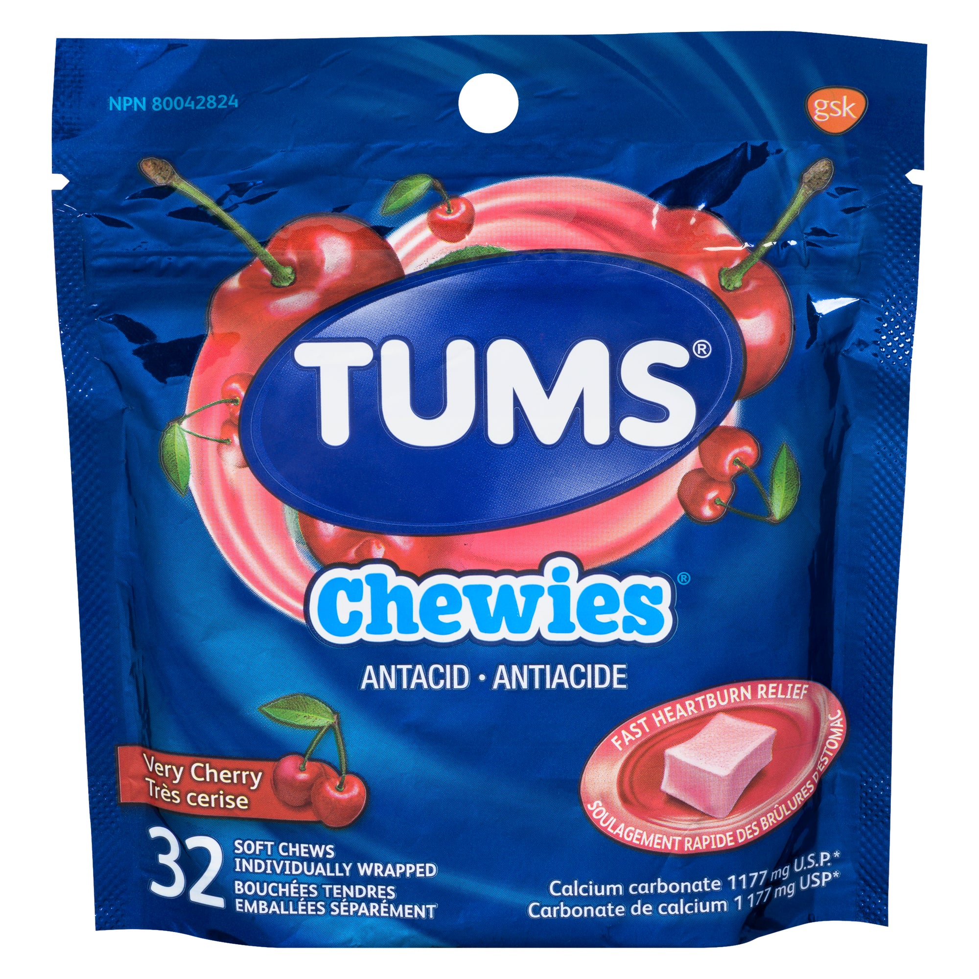 TUMS Cherry Chewy Antacids, 1177mg, 32Pack Giant Tiger
