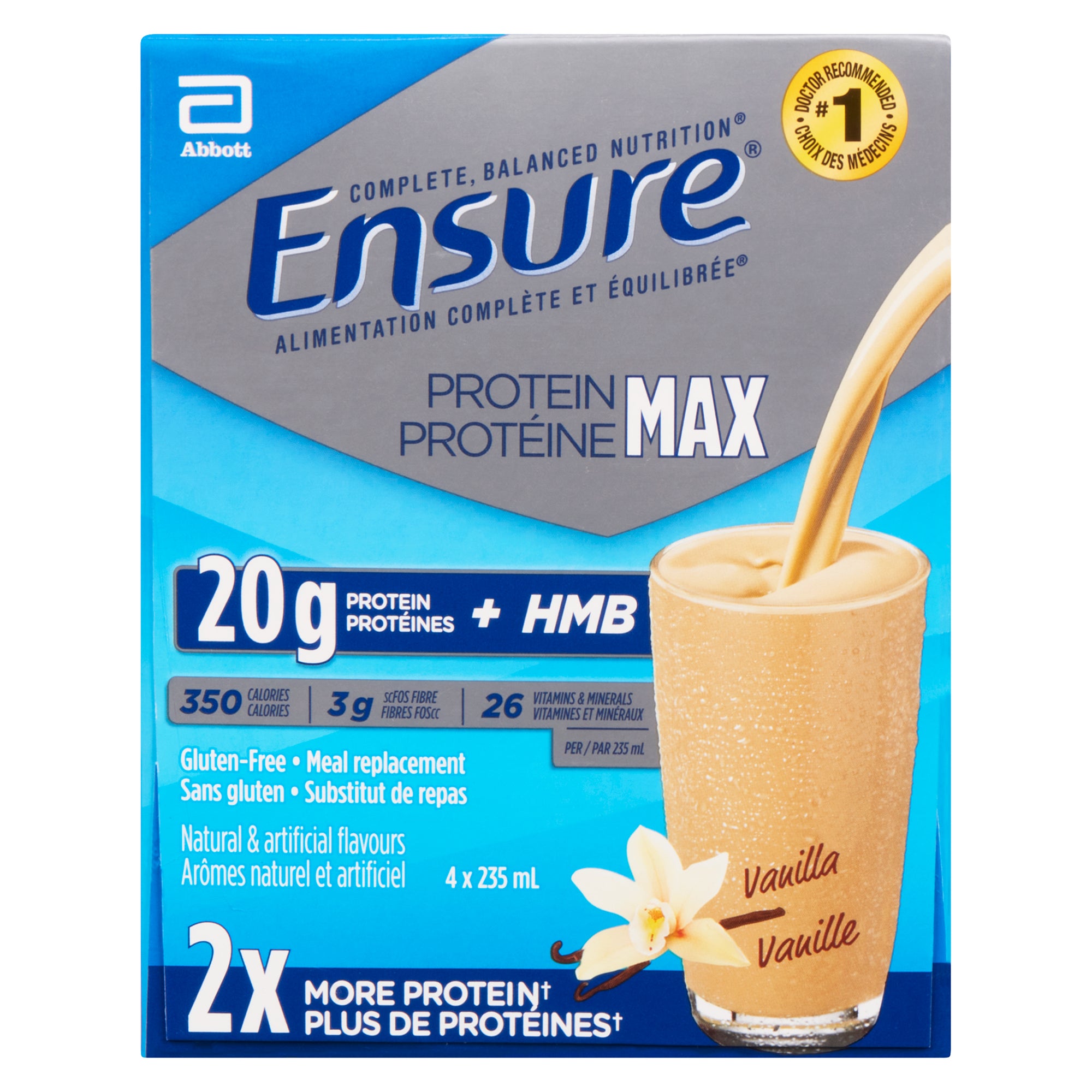 Ensure Protéine Max Substitut de Repas Vanille, emballage de 4, 235 ml