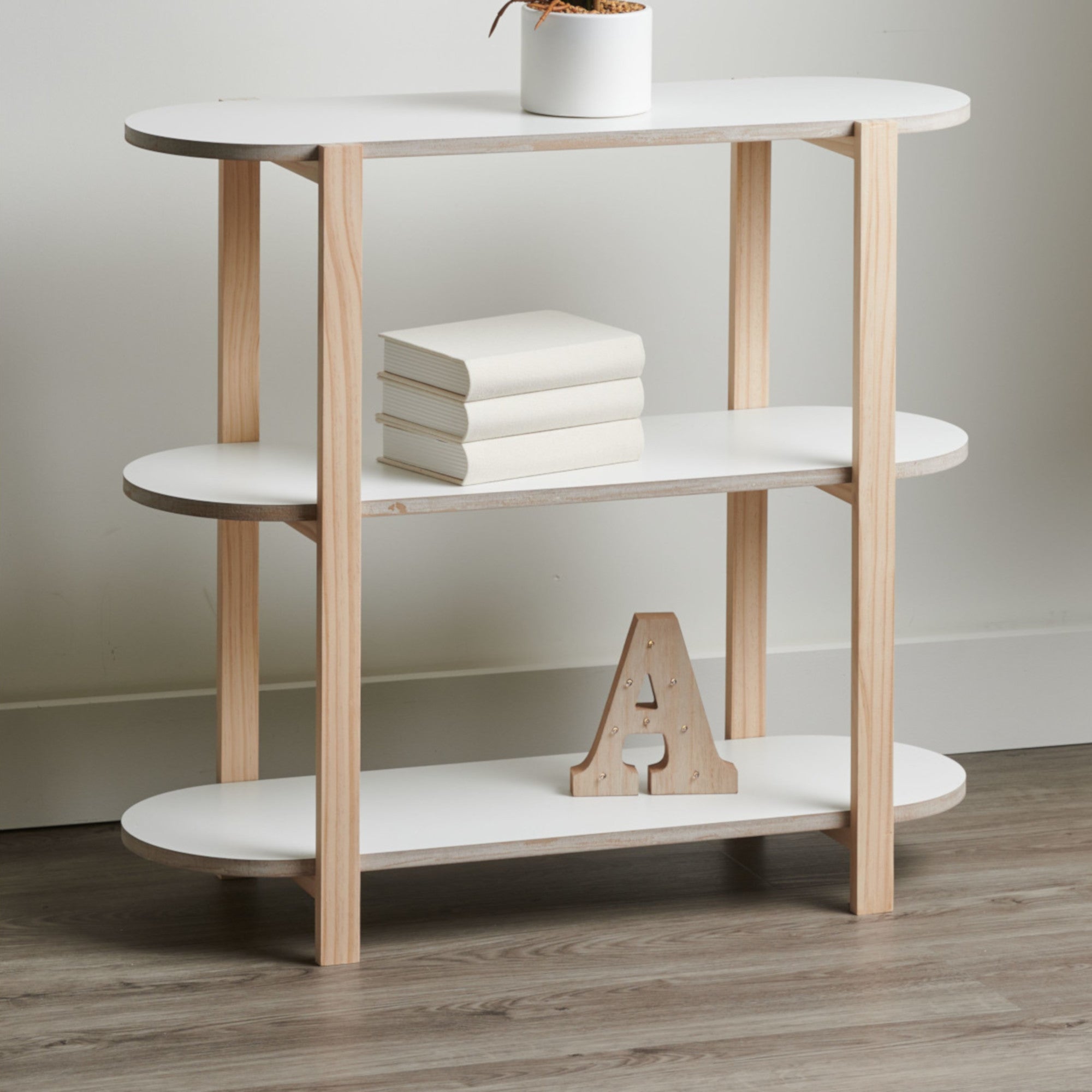 HomeStyles 3Tier Shelf, White and Natural Giant Tiger