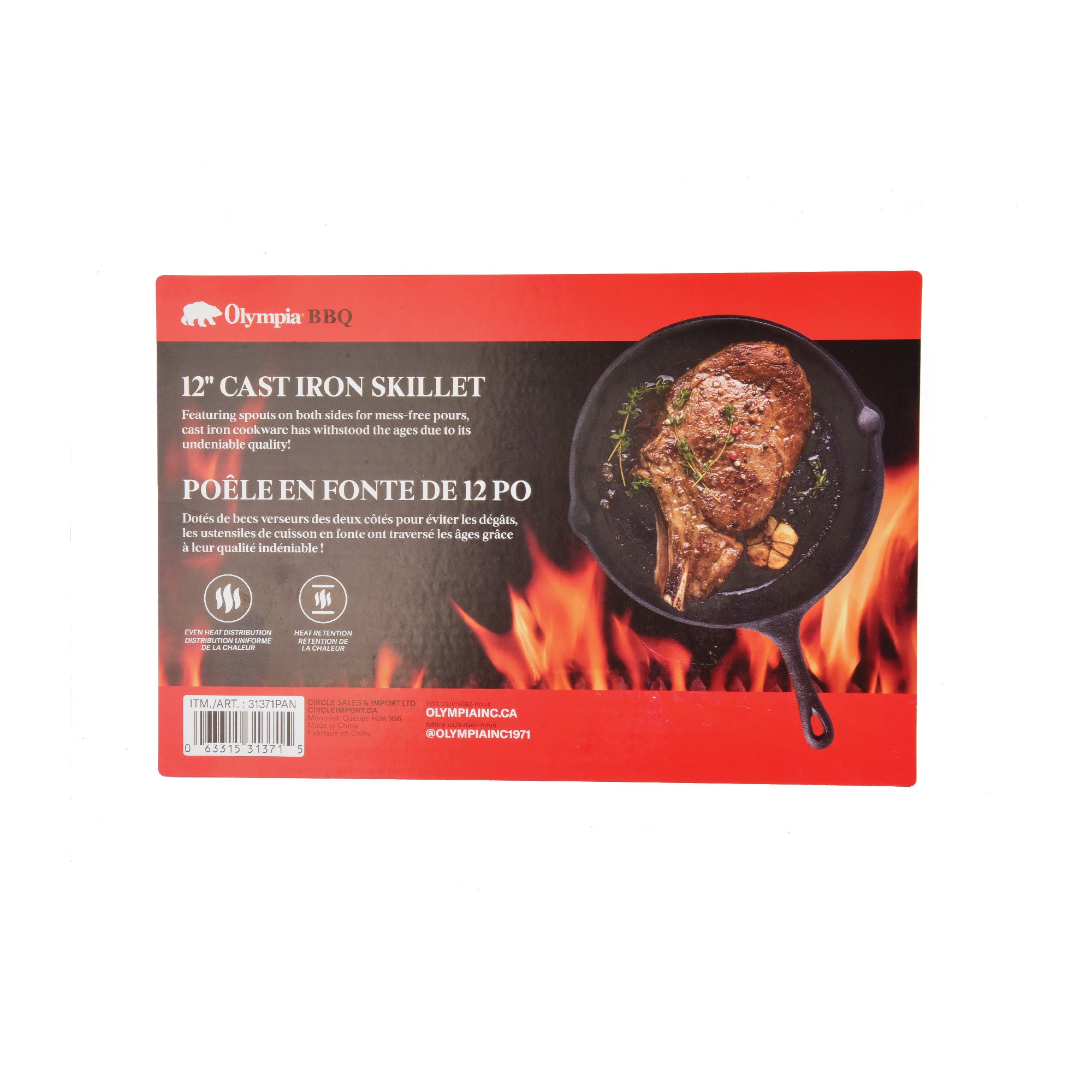 Olympia BBQ Cast Iron Skillet, 12in. Giant Tiger