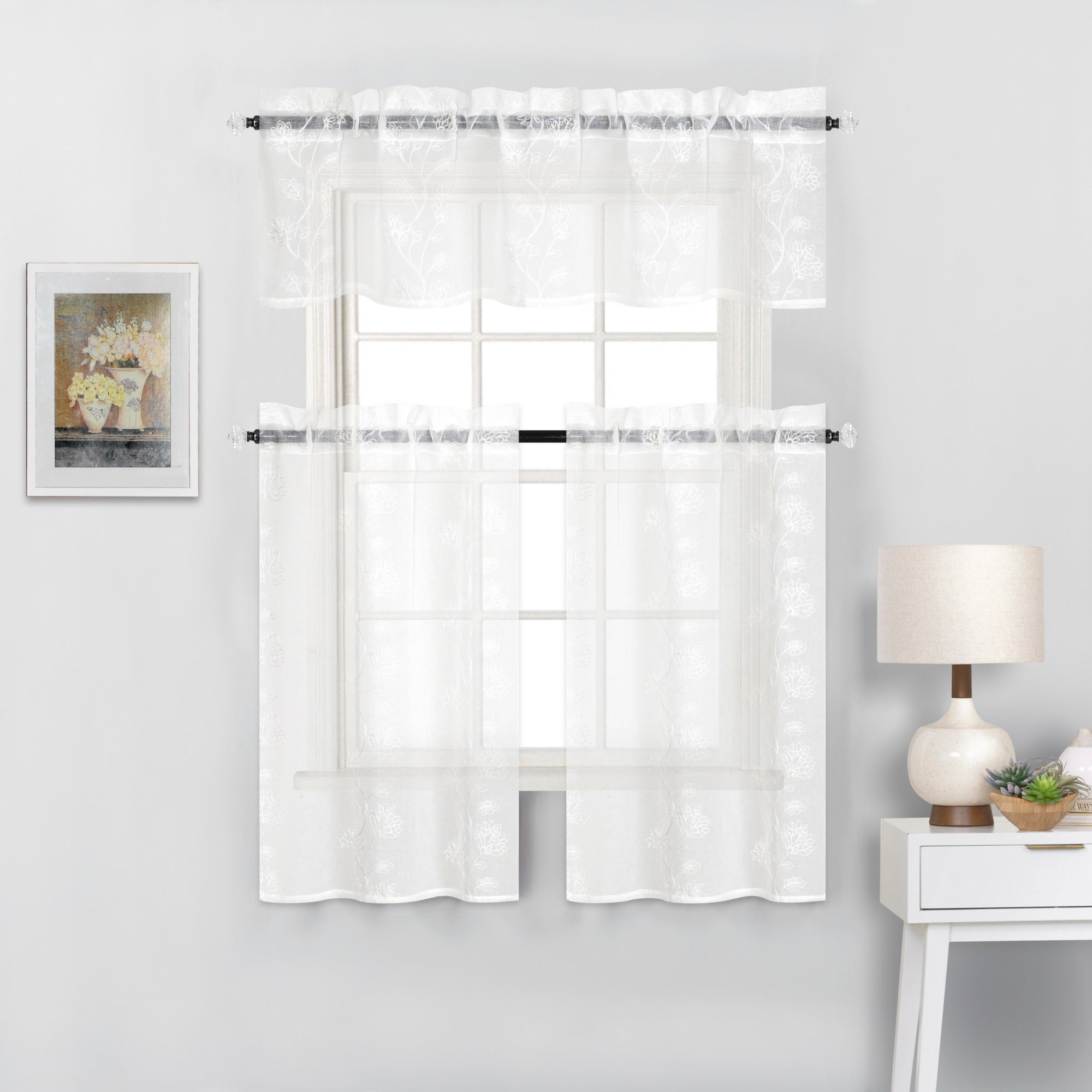 Embroidered Kitchen Curtain Set, 3 Piece Giant Tiger