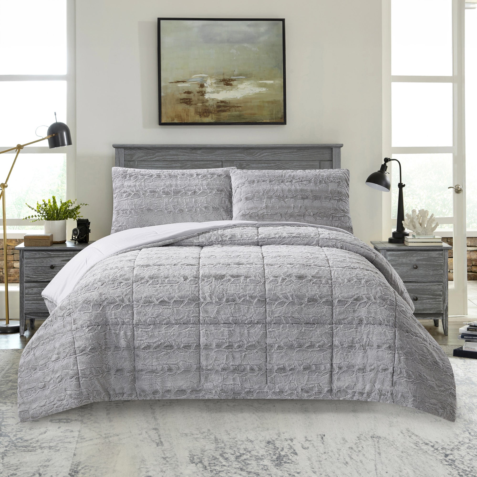 Faux Fur Comforter Set, Double/Queen, 3 Piece Giant Tiger