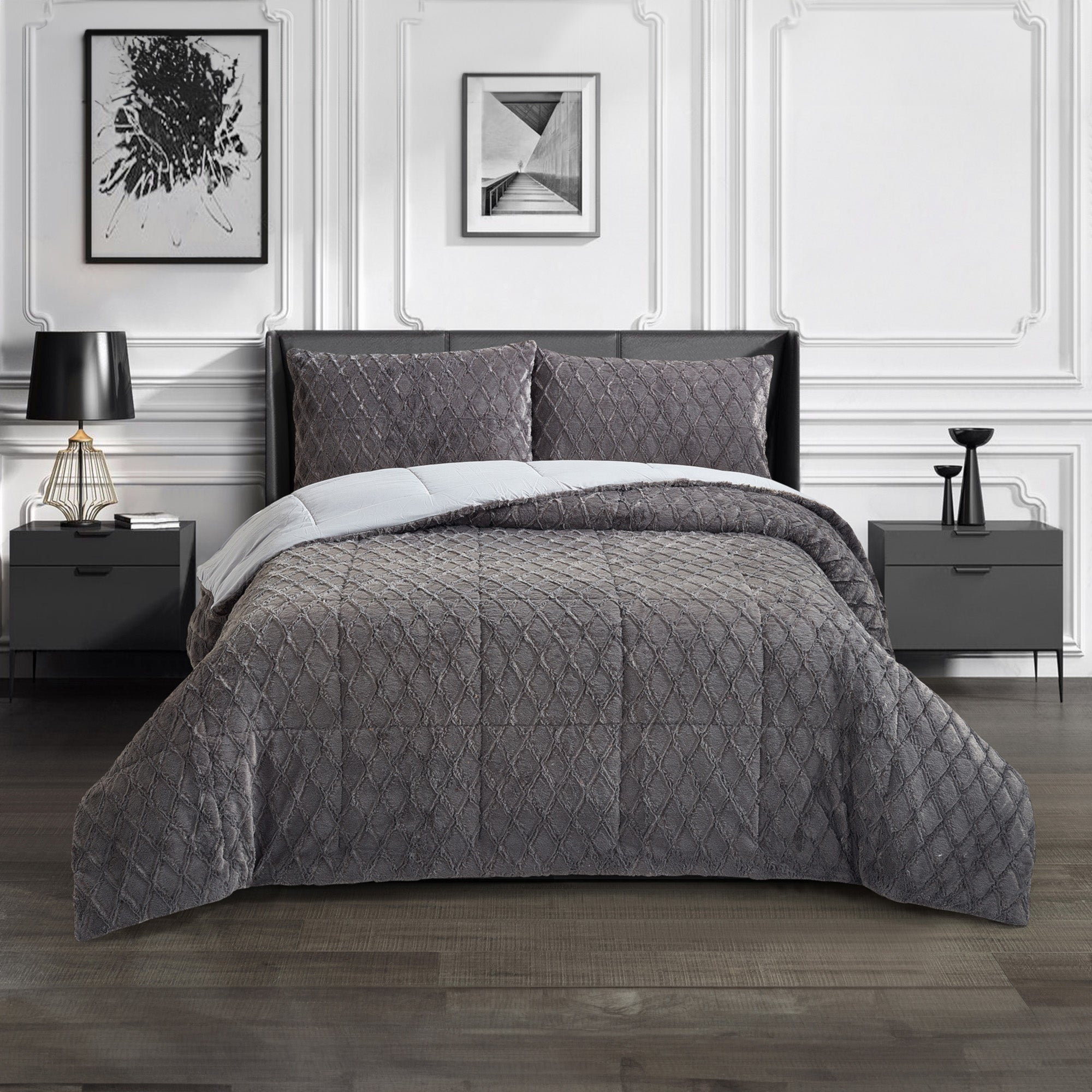 Faux Fur Comforter Set, Double/Queen, 3 Piece Giant Tiger