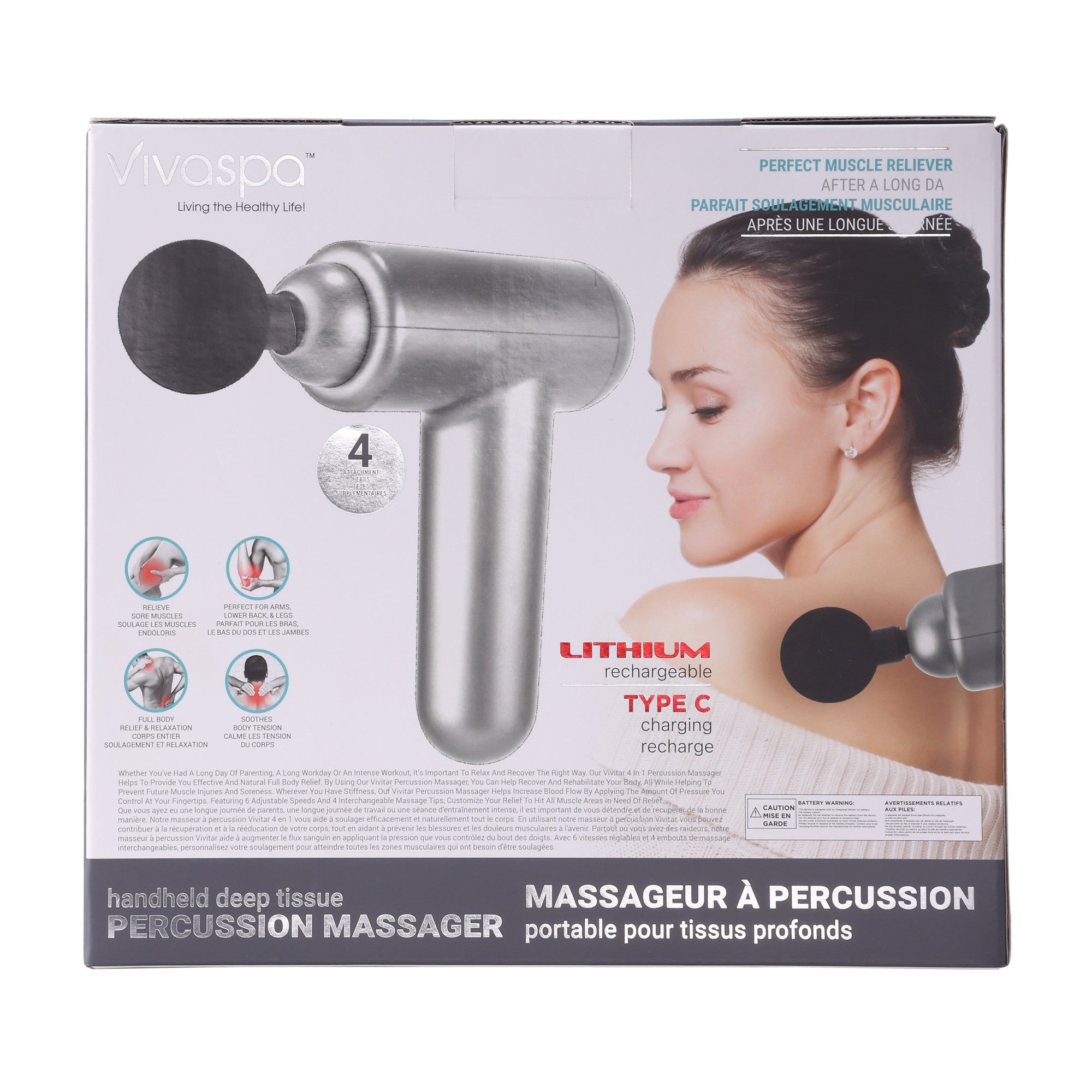 Vivaspa Handheld Deep Tissue Percussion Massager - Black