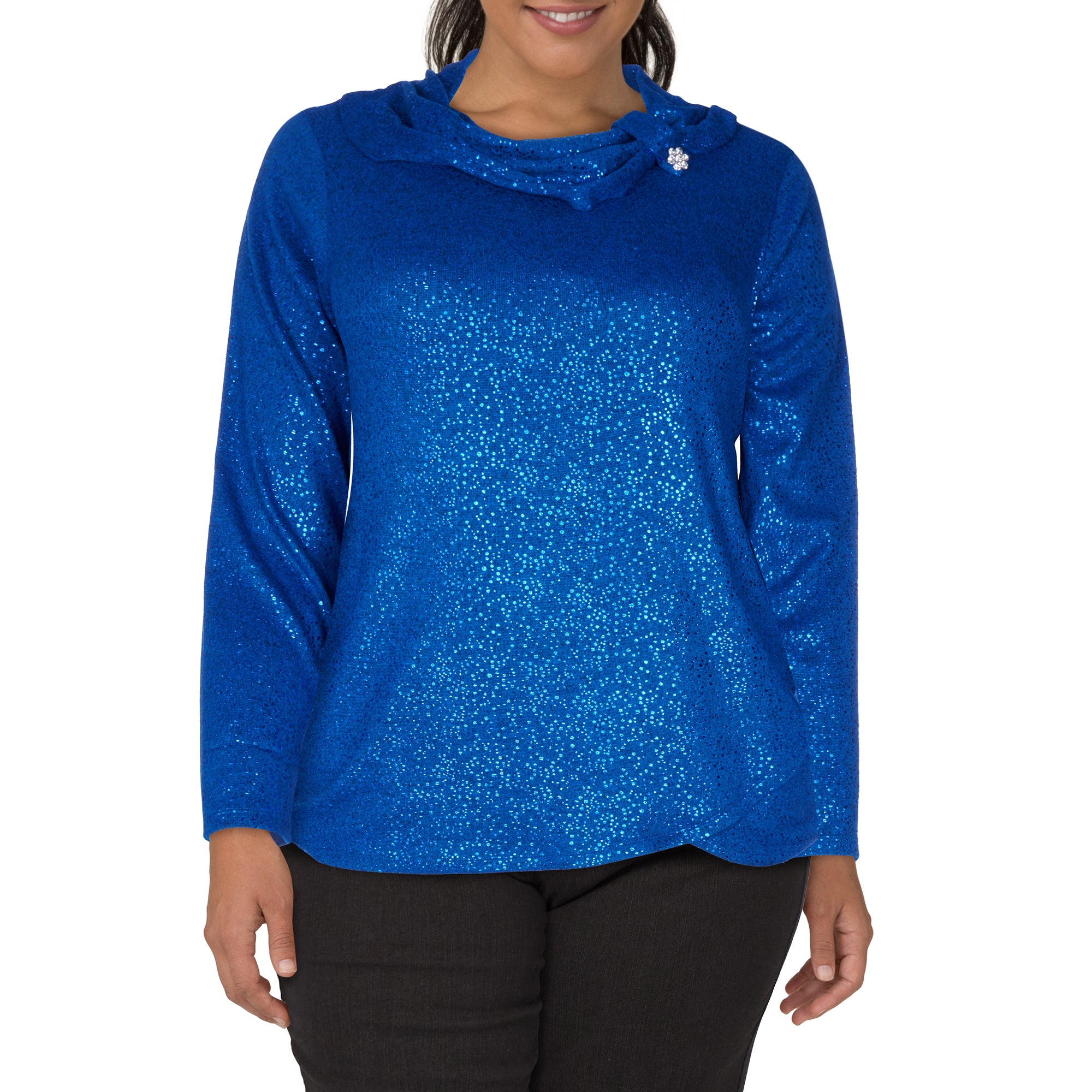 lily Women's Plus Cowl Neck Top with Collar Detail Giant Tiger