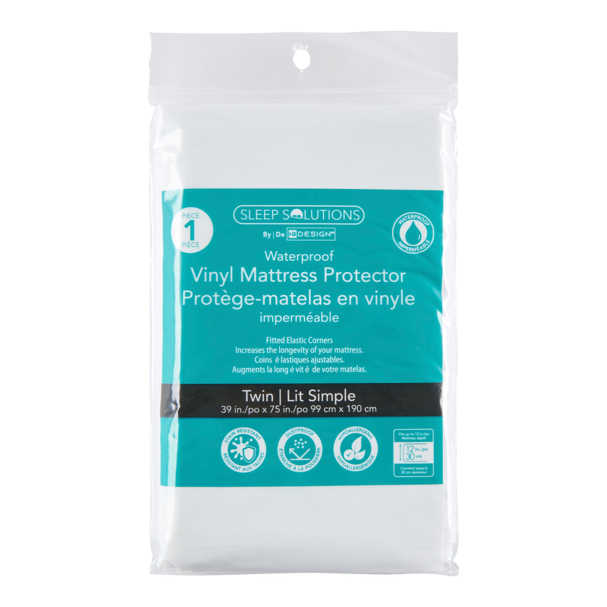 Sleep Solutions Vinyl Waterproof Mattress Protector, Twin, White