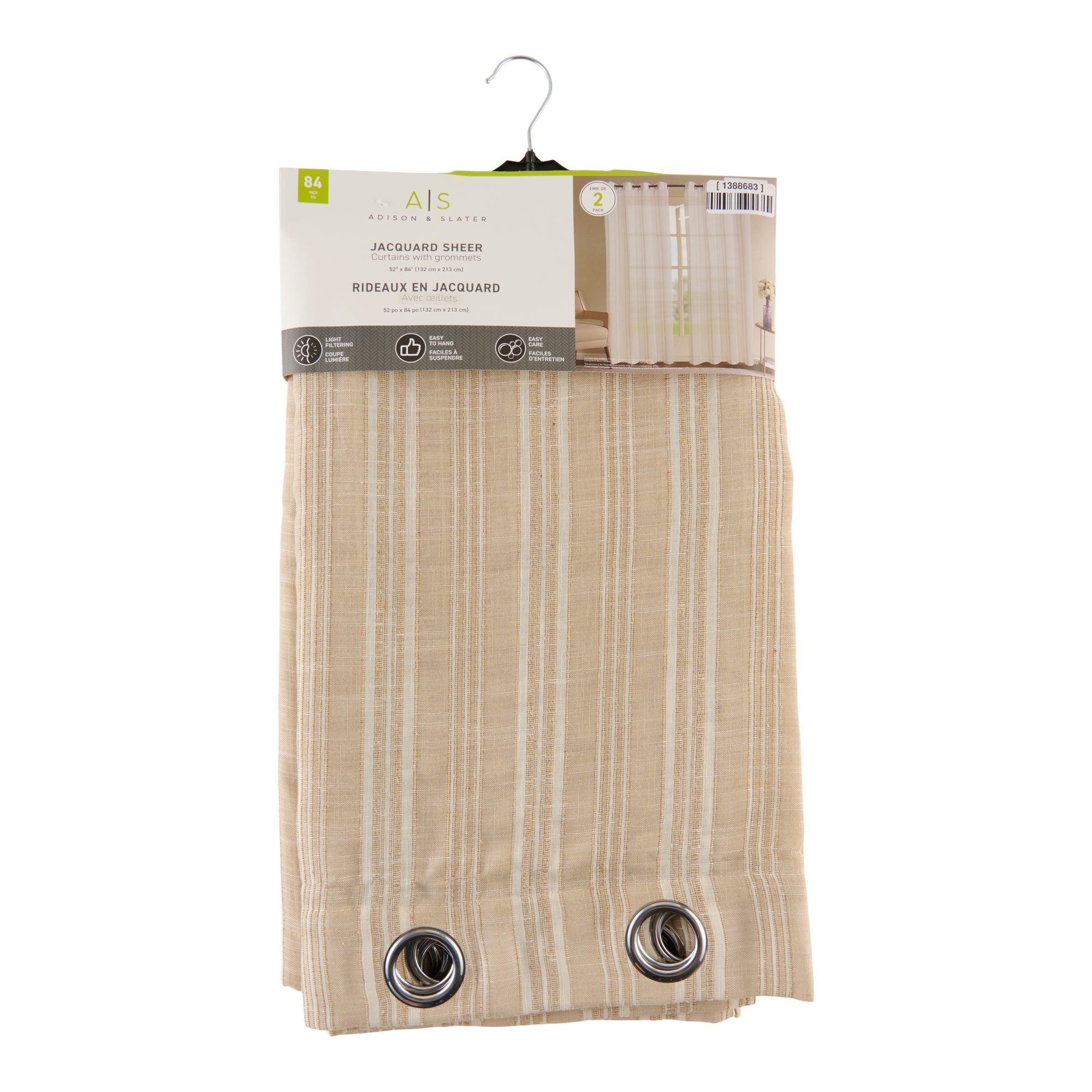 Jacquard Sheer Curtain, 84in, 2 Pack Giant Tiger