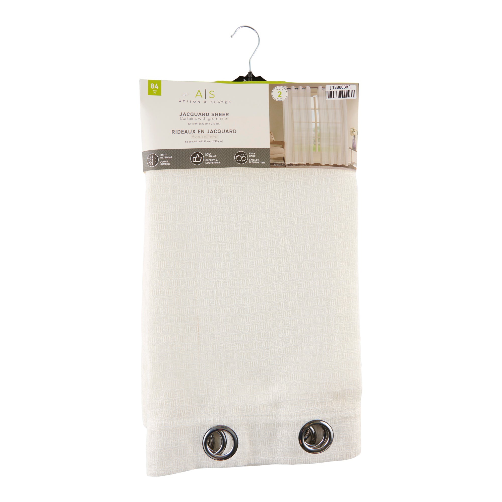 Jacquard Sheer Curtain, 84in, 2 Pack Giant Tiger