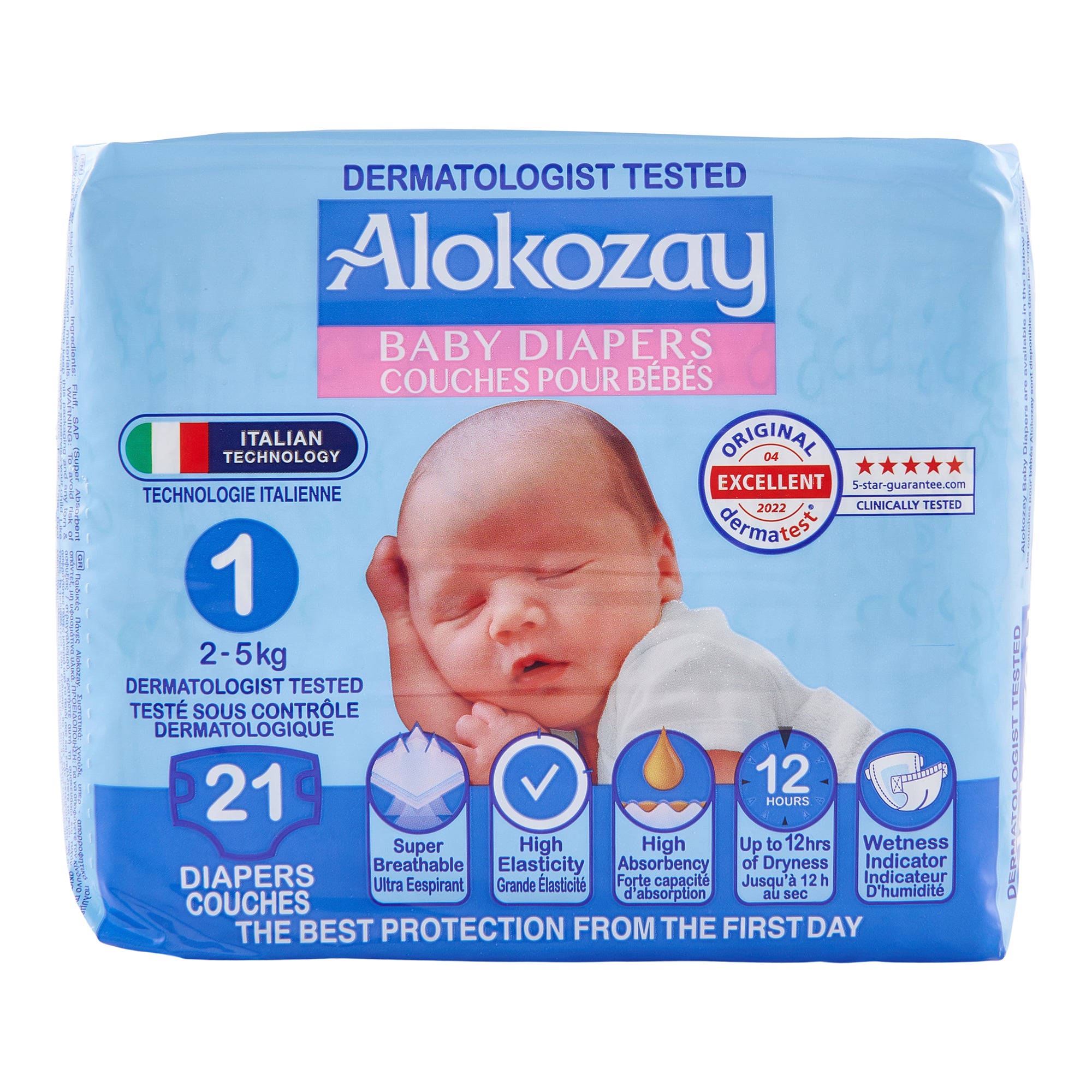 Alokozay Baby Diapers Size 1 ( 25 kg), 21Pack Giant Tiger
