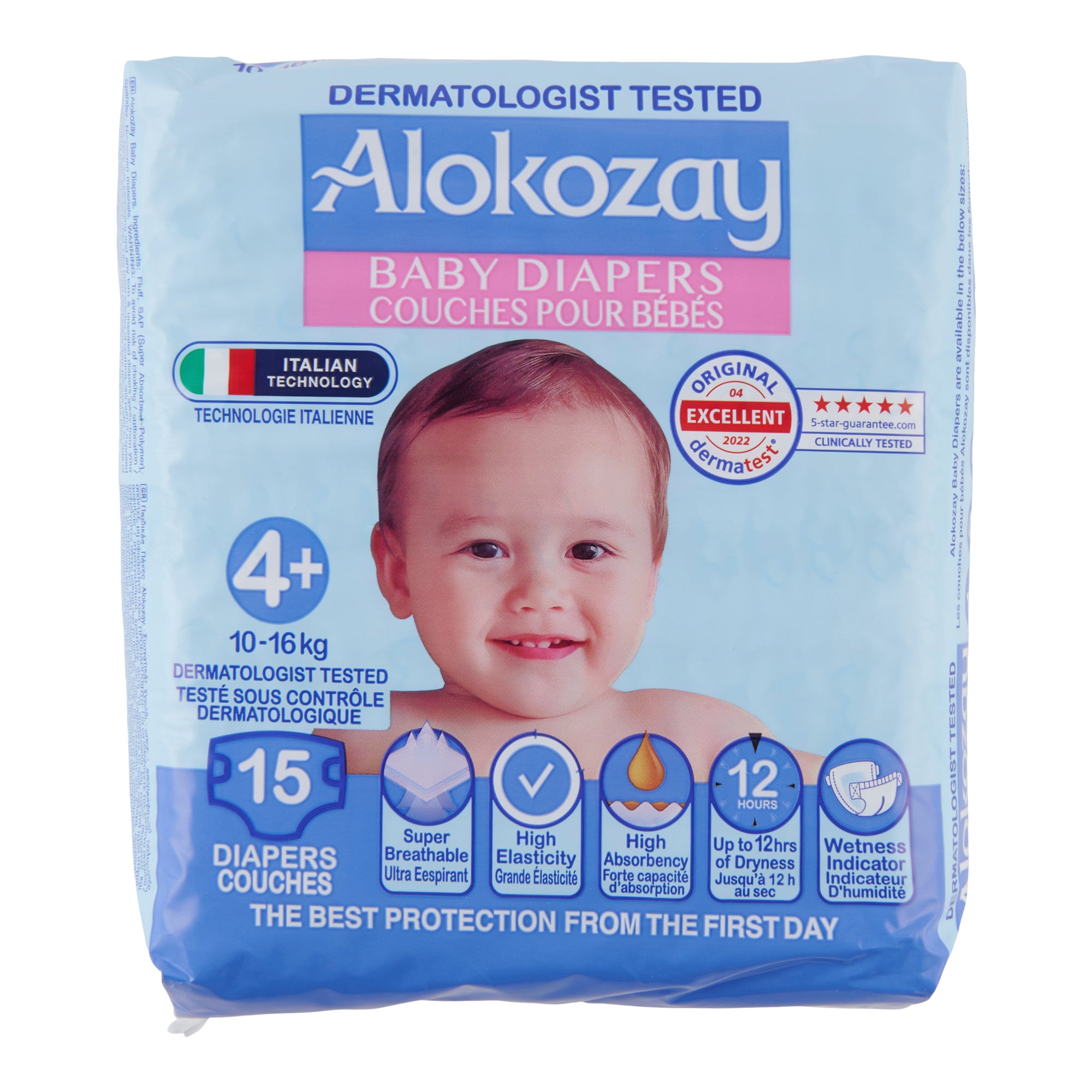 Alokozay Baby Diapers Size 4+ (10 16 kg), 15Pack Giant Tiger