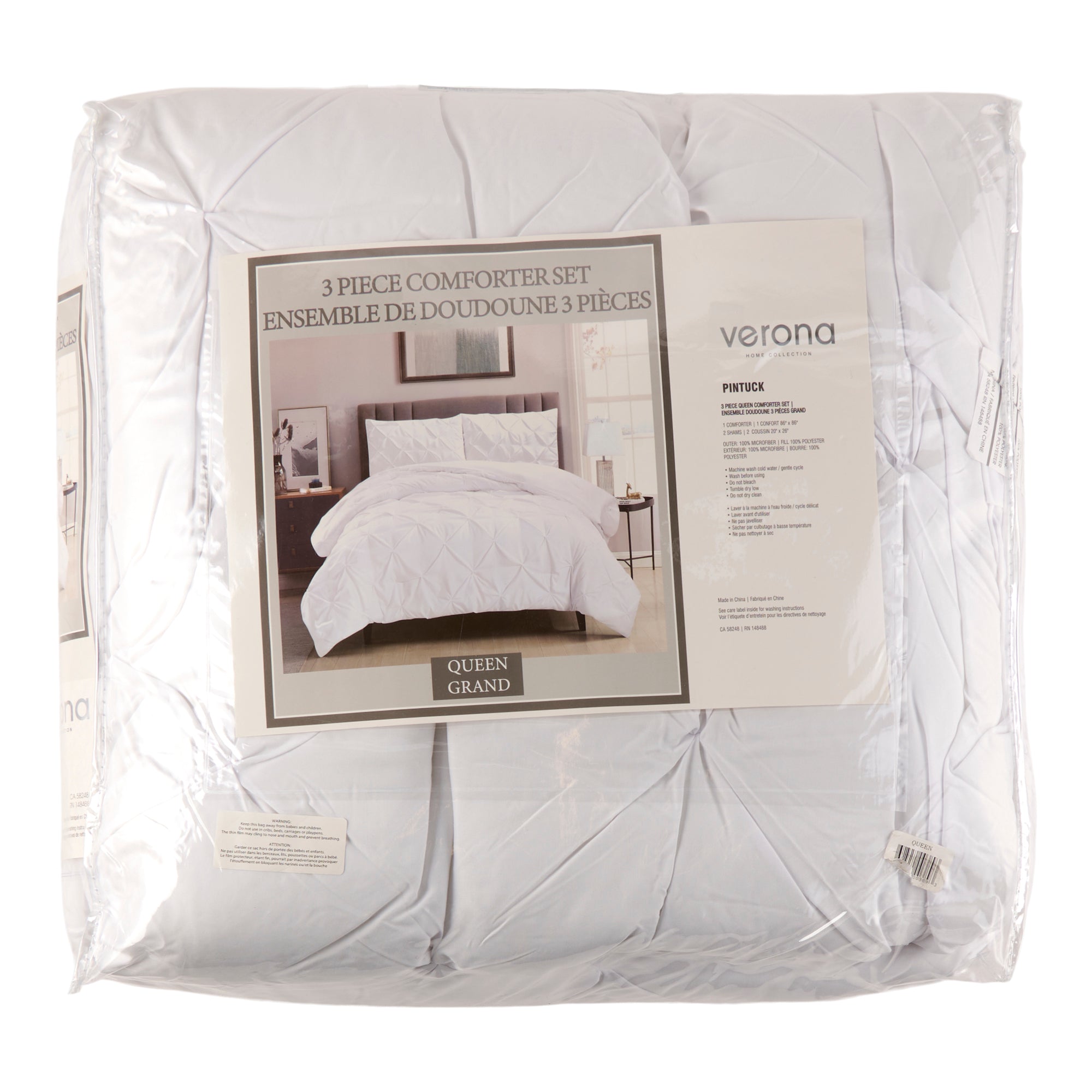 Pintuck Comforter Set, Double/Queen, 3 Piece Giant Tiger