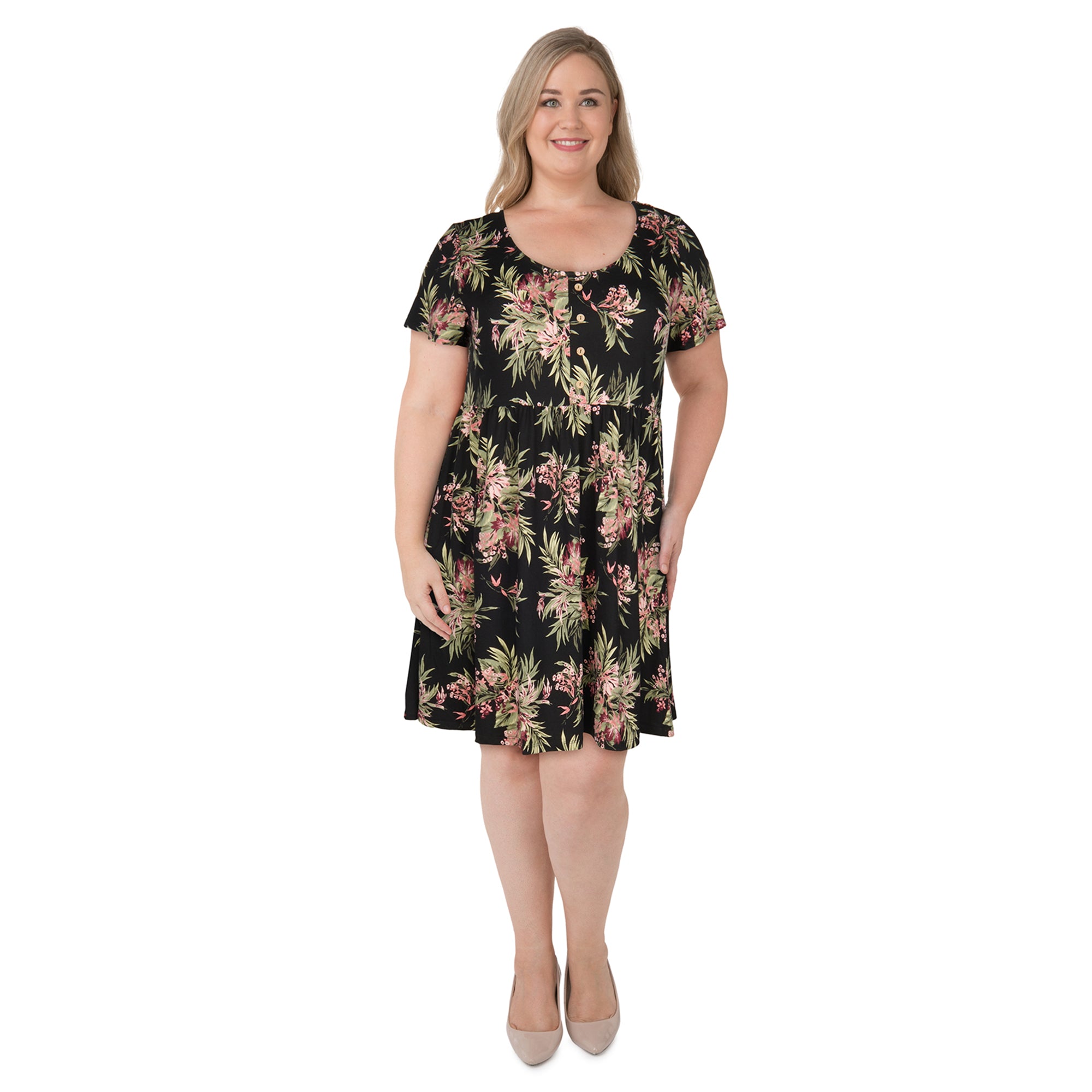 tiger lily costume plus size lily morgan Women's Plus Front Button Skater Dress – Giant Tiger