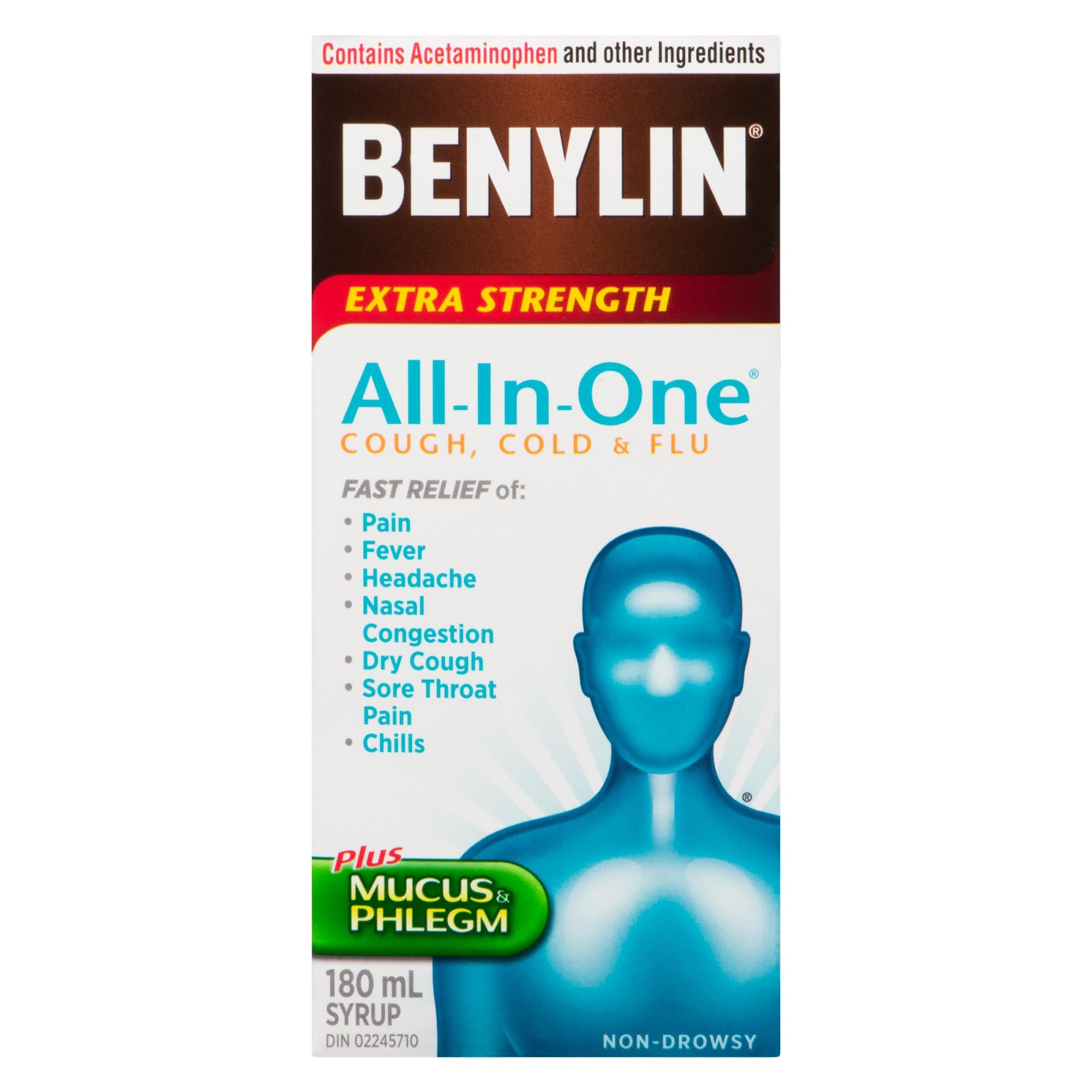 Benylin AllInOne Cough, Cold & Flu Syrup Extra Strength, 180ml