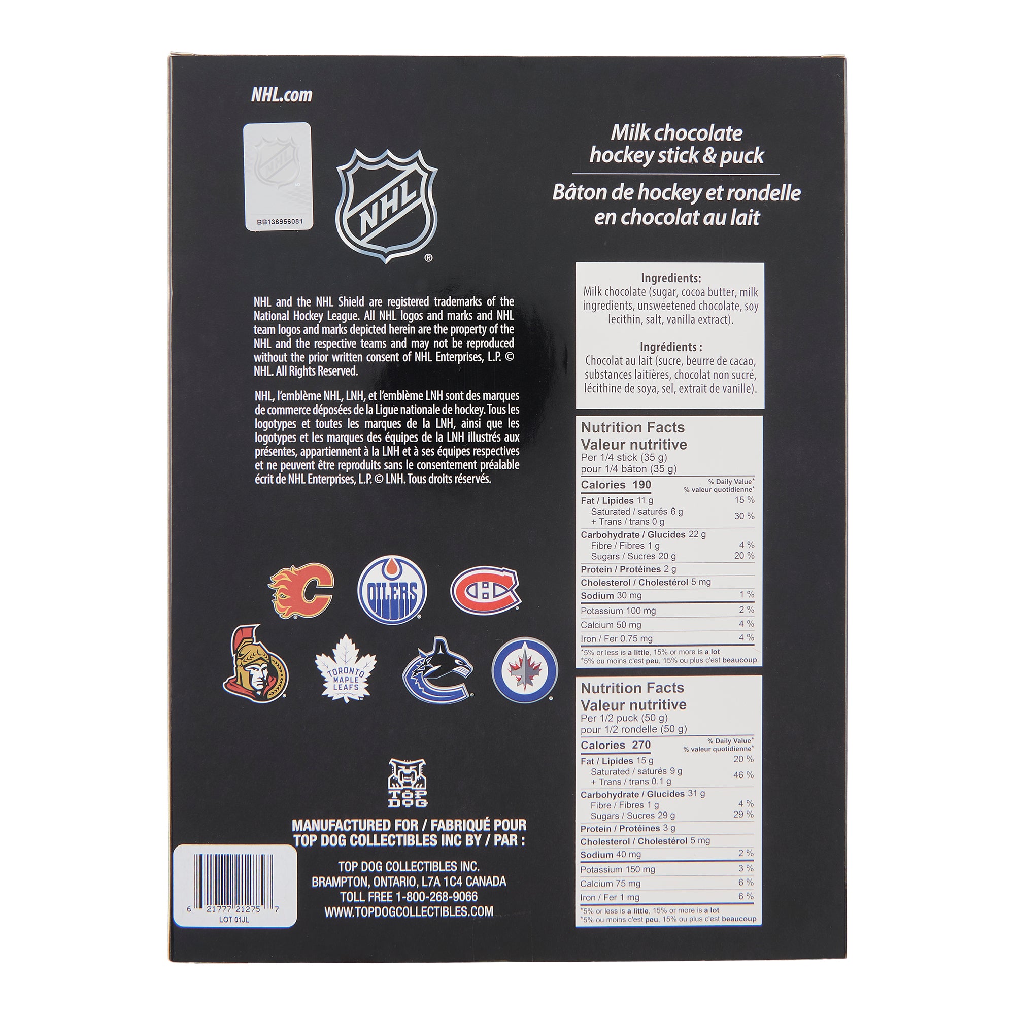 NHL Toronto Maple Leafs Milk Chocolate Hockey Stick and Puck, 240g