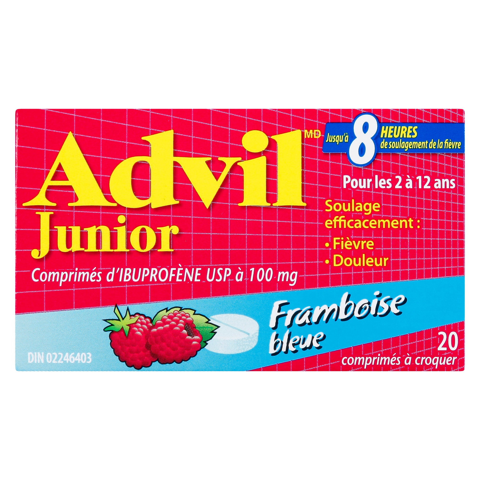 Junior Strength Advil Ibuprofen Chewable Blue Raspberry Tablets USP 10