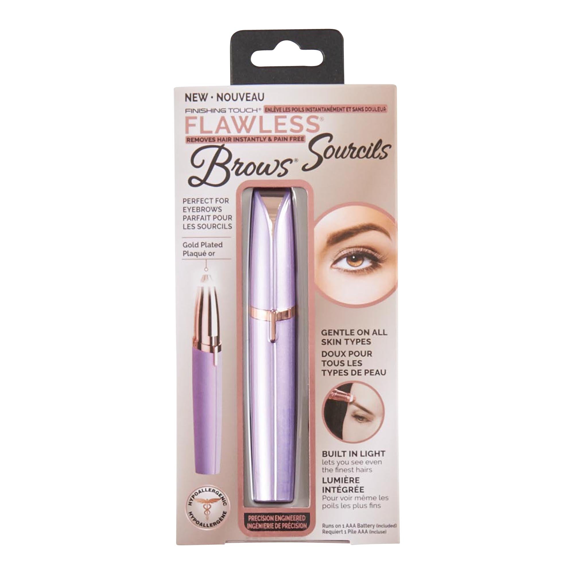Finishing Touch Flawless Eyebrow Trimmer with Builtin LED Light, Purp Giant Tiger