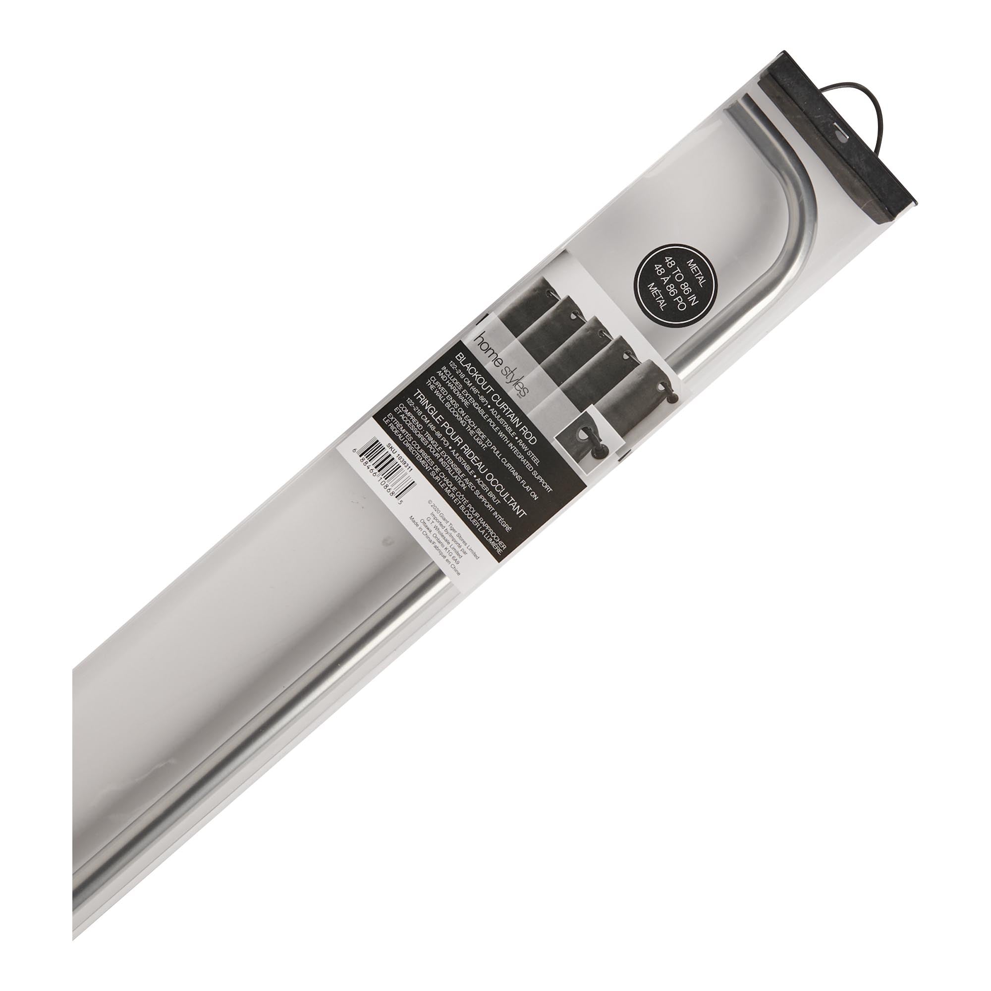 HomeStyles Blackout Curtain Rod, 48in.86in., Silver Giant Tiger