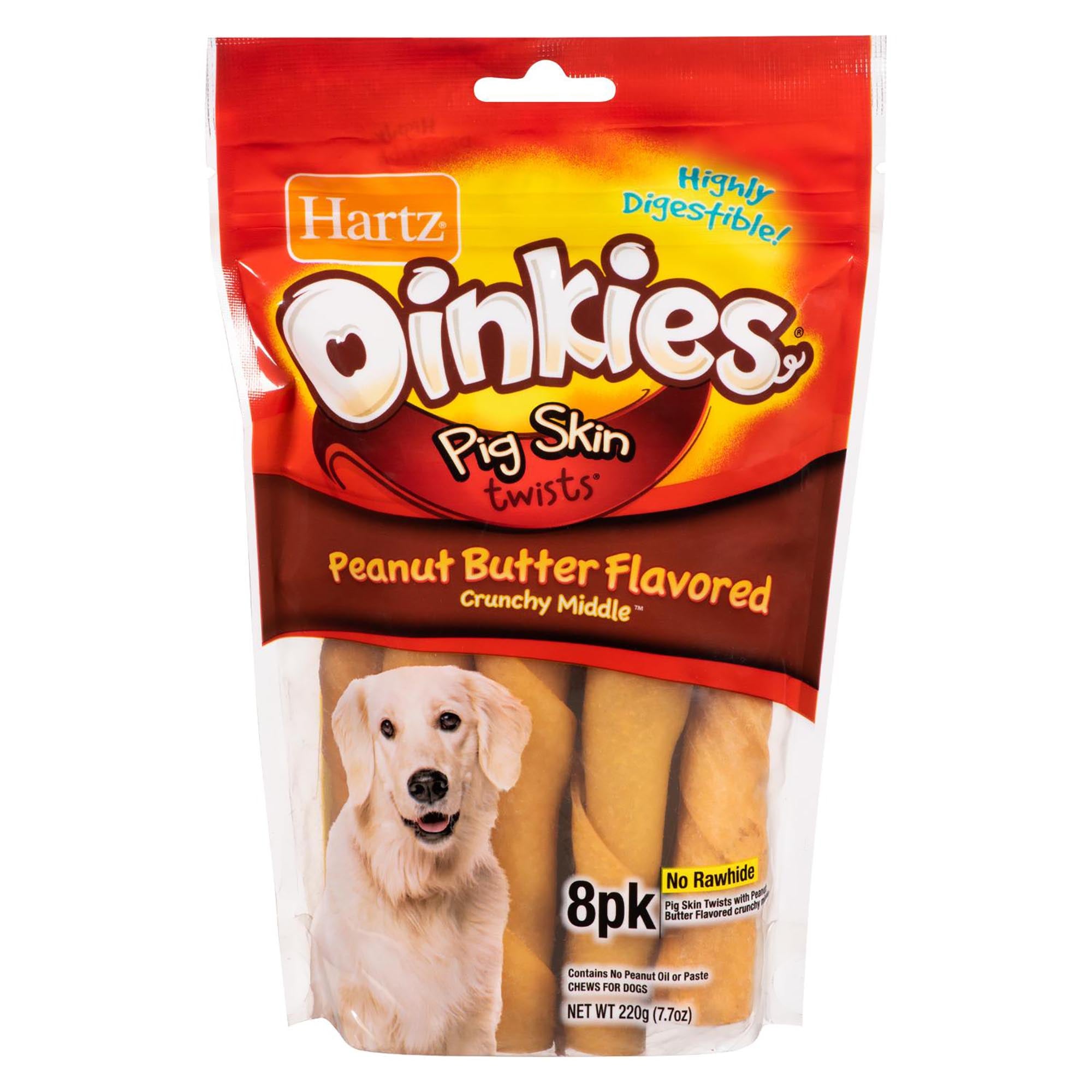 Hartz Oinkies Pig Skin Twists Peanut Butter Flavored Crunchy Middle Ch