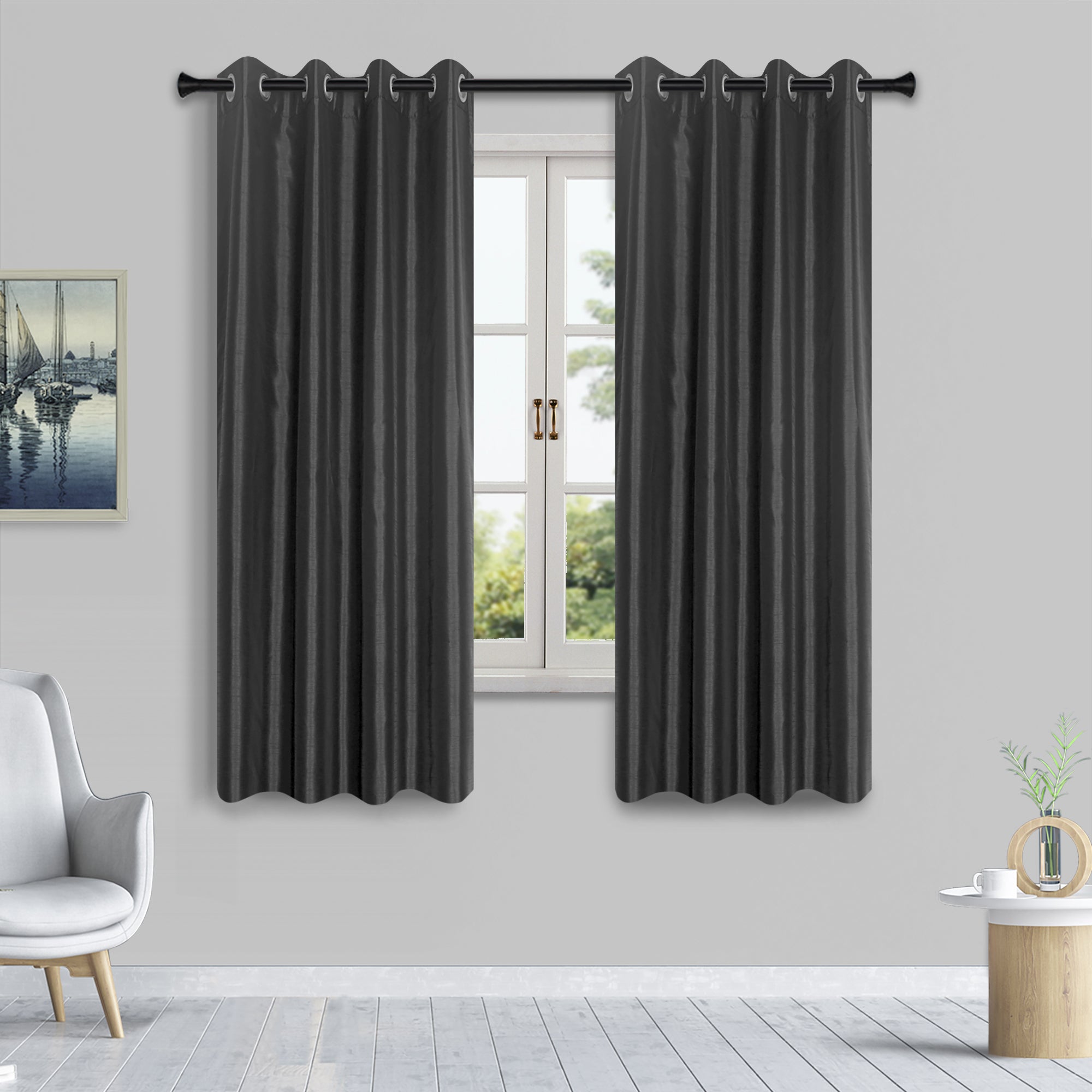 HomeStyles Faux Silk Curtain with Grommets, Dark Gray, 63in. Giant Tiger