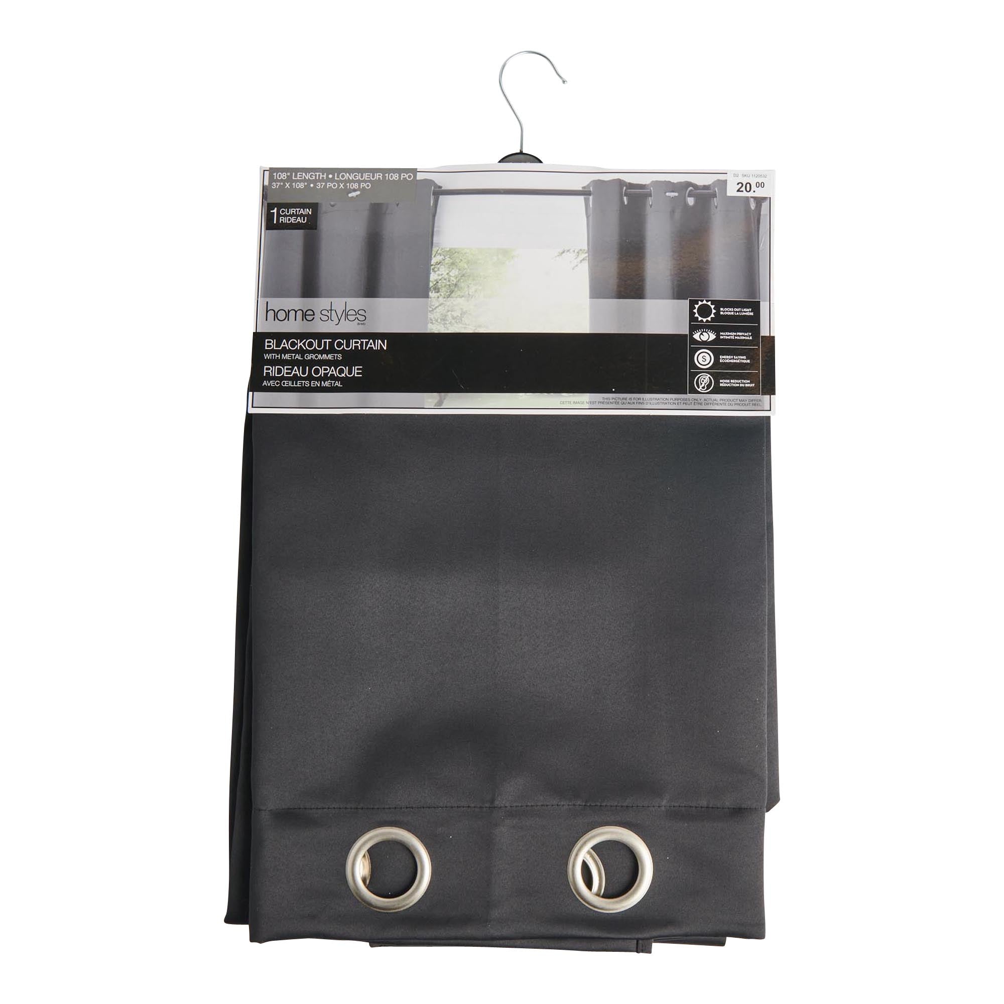 HomeStyles Black Out Curtain with Grommets, 108in., Black Giant Tiger