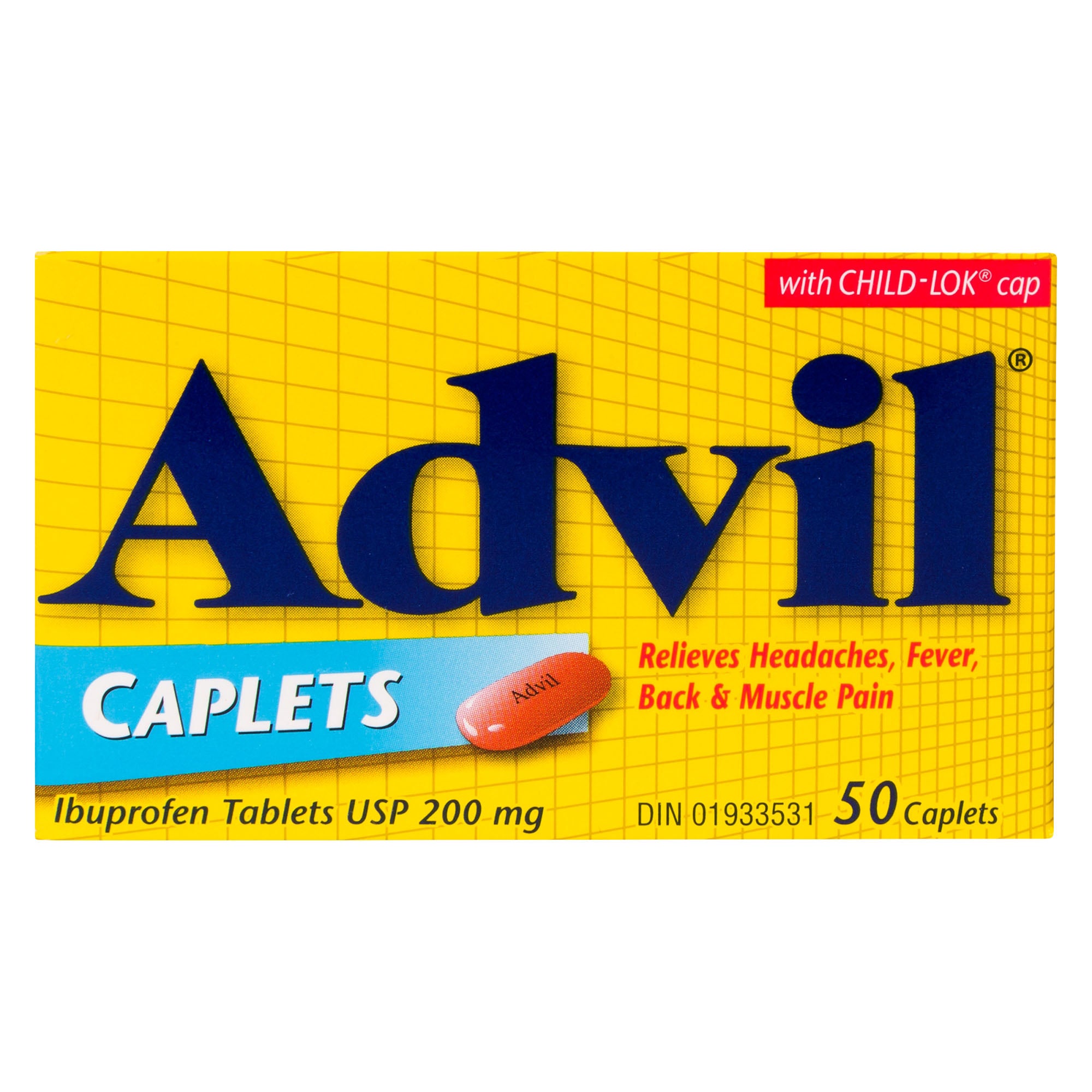 Advil Comprimés d'Ibuprofène à 200 mg, USP Caplets, Emballage de 50