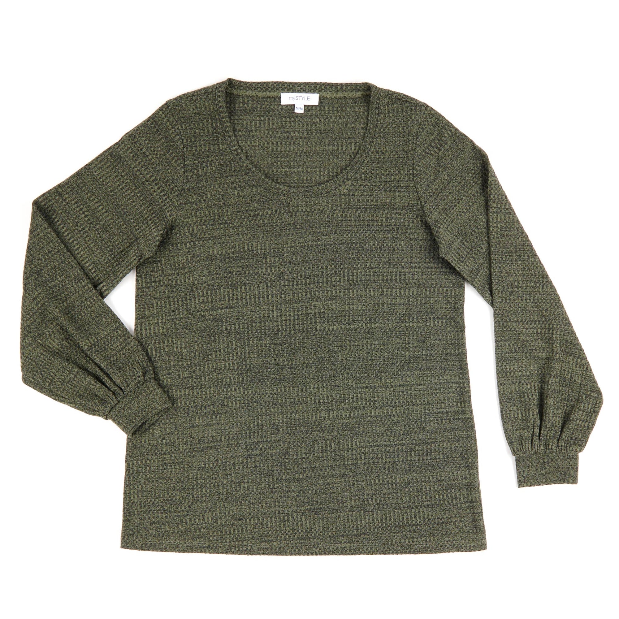 mySTYLE Women's Long Puff Sleeve Waffle Top Giant Tiger