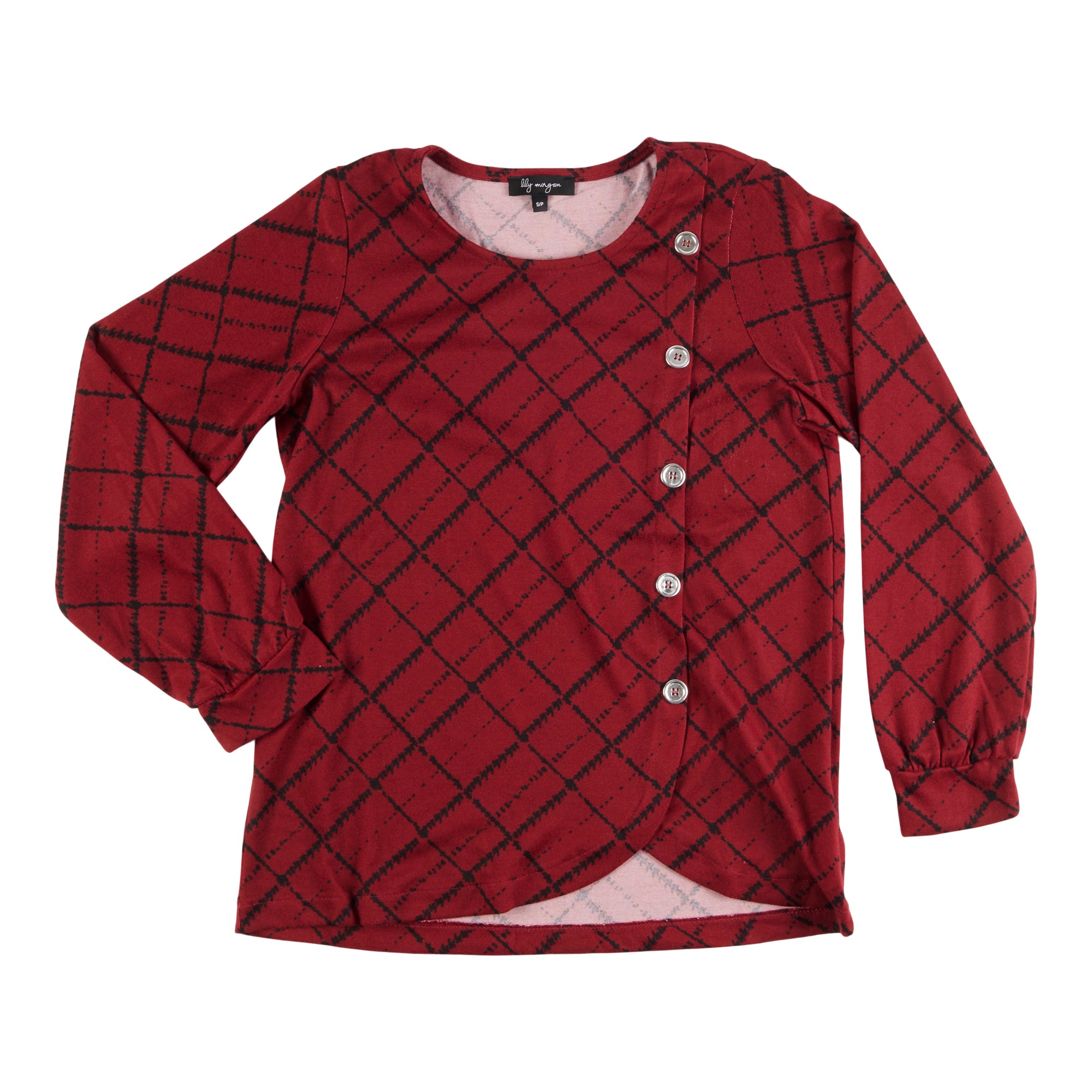 lily Women's Modern Chic Long Sleeve Printed Top with Side Button Detailing Giant Tiger