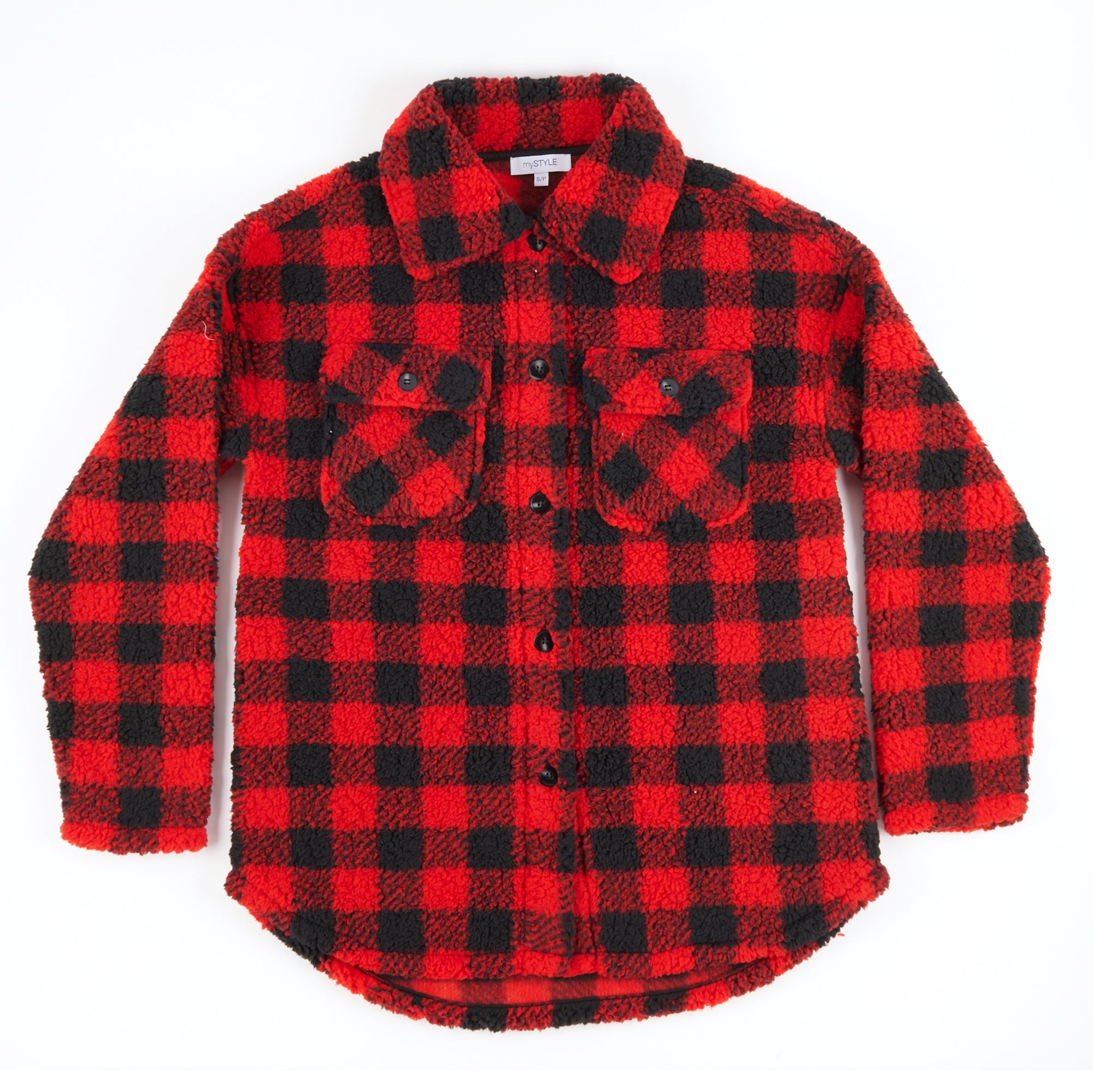 mySTYLE Women's North Country Plaid Sherpa Button Front Shacket Giant