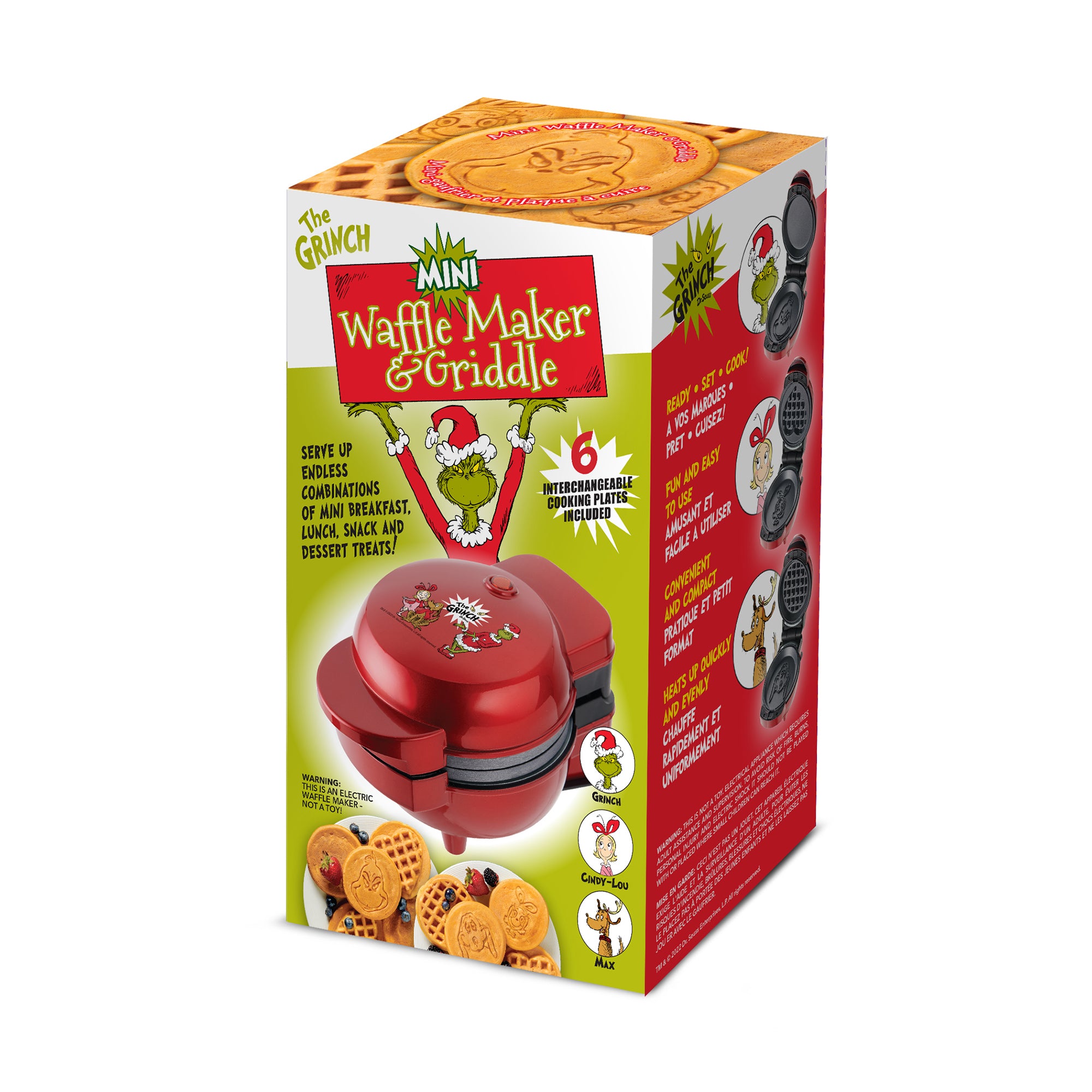 Grinch Non-Stick Mini Waffle Maker and Griddle, Red