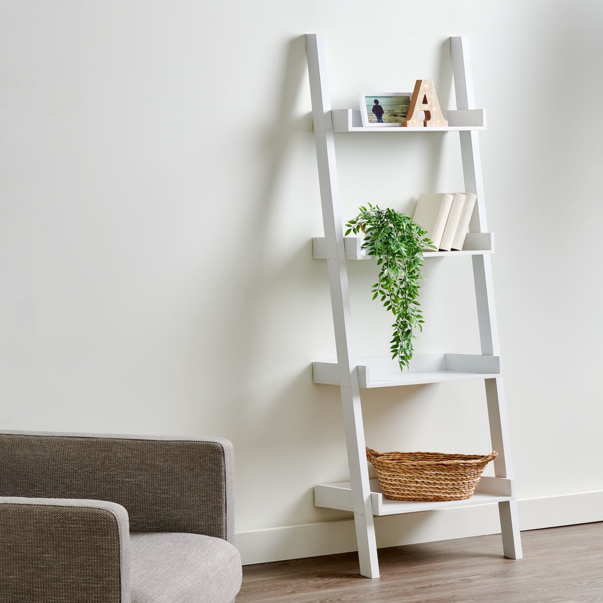 HomeStyles 4Tier Ladder Bookcase Shelf, 70.9in, White Giant Tiger