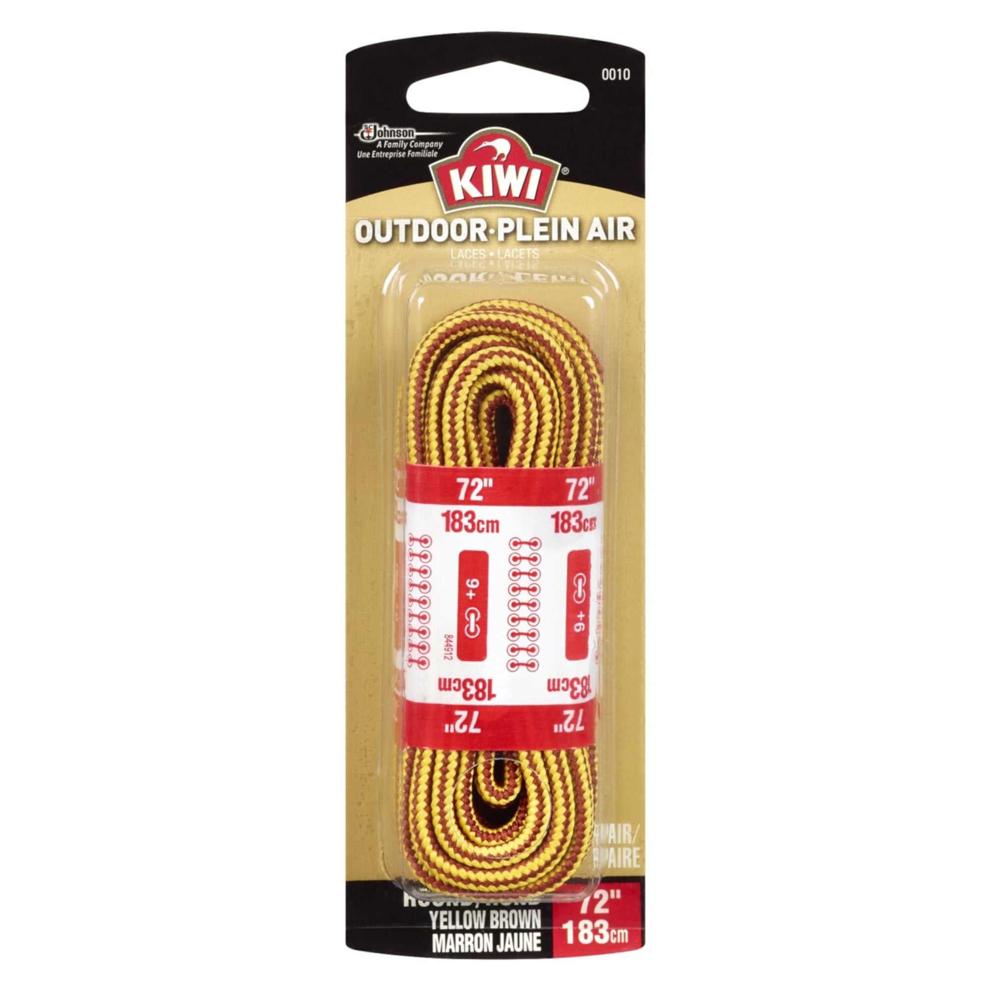 S.C Johnson Kiwi Outdoor Shoe Laces, 72in, Yellow Brown Giant Tiger