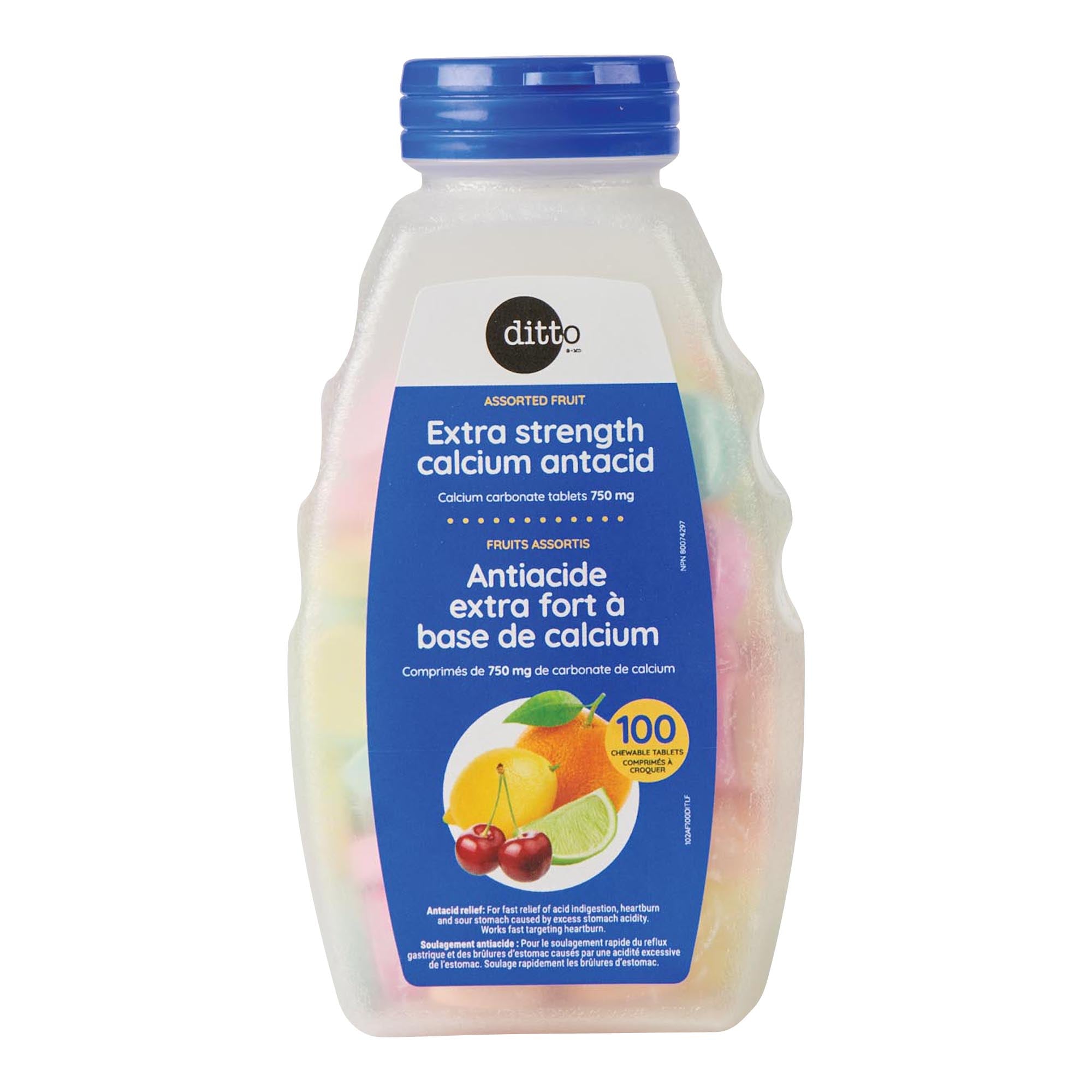 Ditto Extra Strength Fruit Flavoured Calcium Antacid, 100Pack Giant