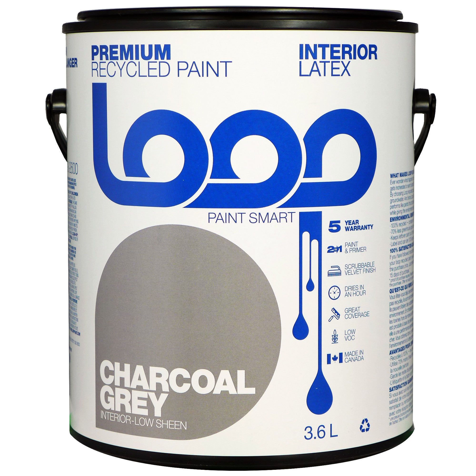 Loop Premium Interior Recycled Latex Paint, Charcoal Grey, 3.8L