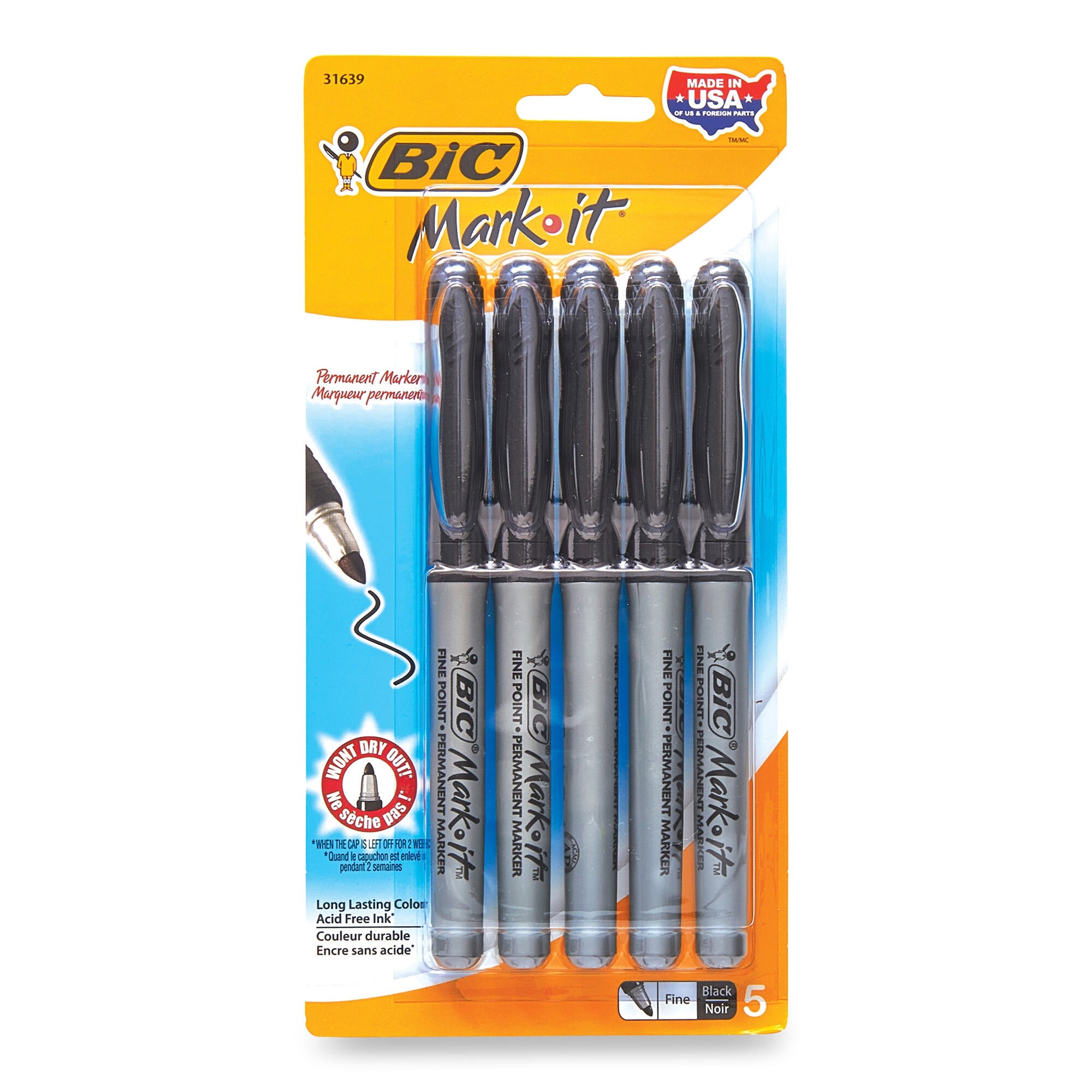 BIC MarkIt Permanent Markers, Black, 5Pack Giant Tiger