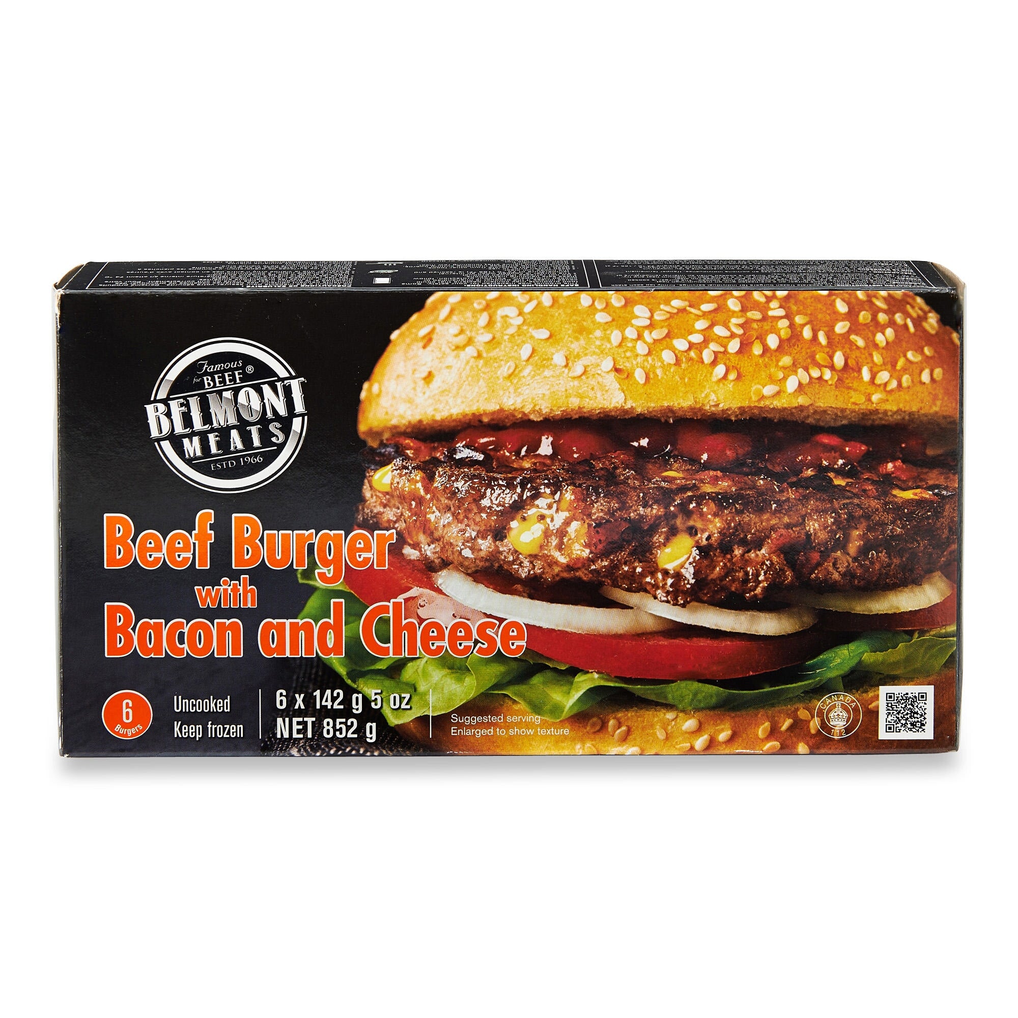 Belmont Meats Cheese & Bacon Homestyle Beef Burgers, 6Pack, 142g