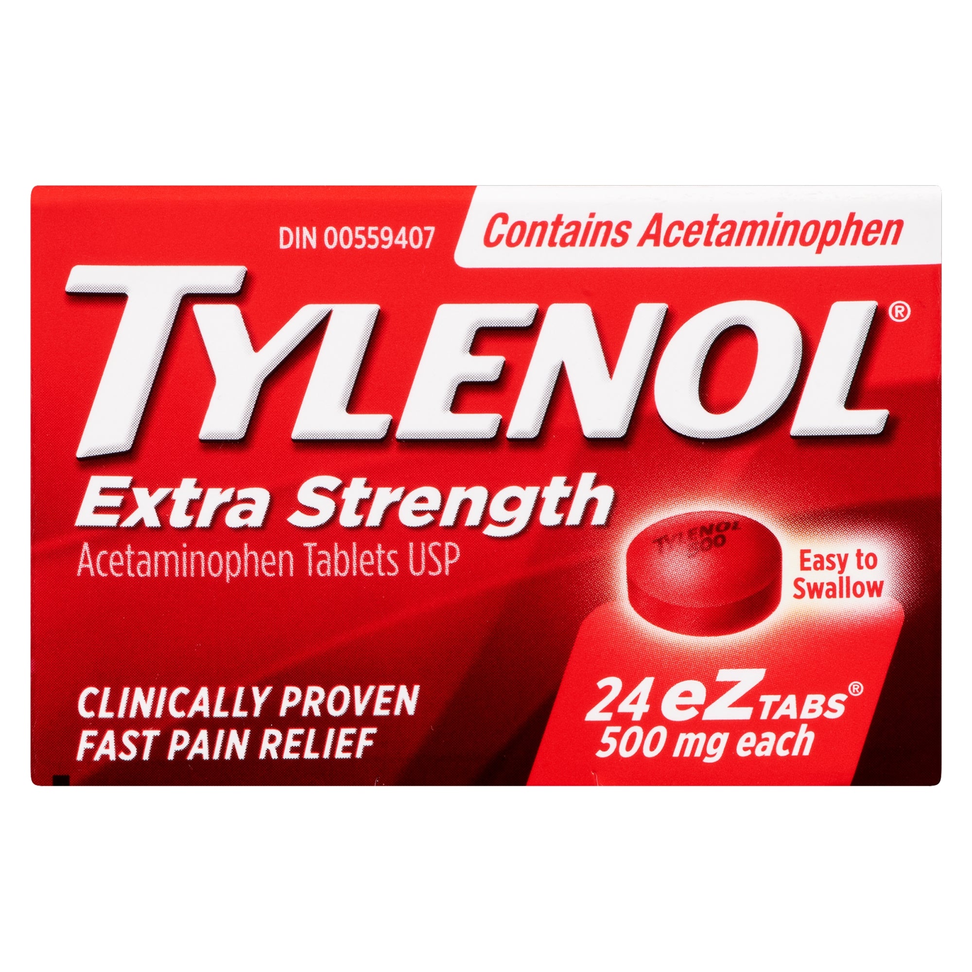 Tylenol Acetaminophen Tablets USP Extra Strength 500mg eZtabs, 24Pac