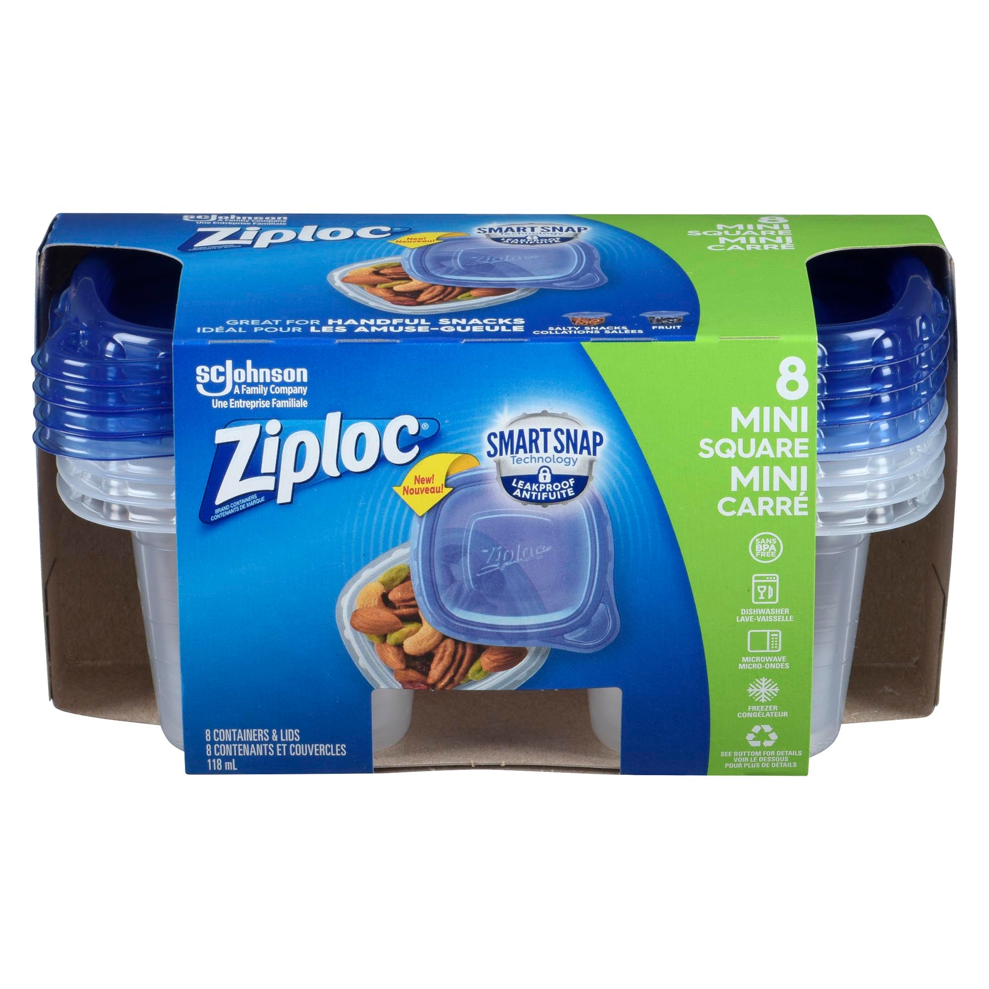 Ziploc Brand Containers Mini Square Containers & Lids, 8Pack, 118ml