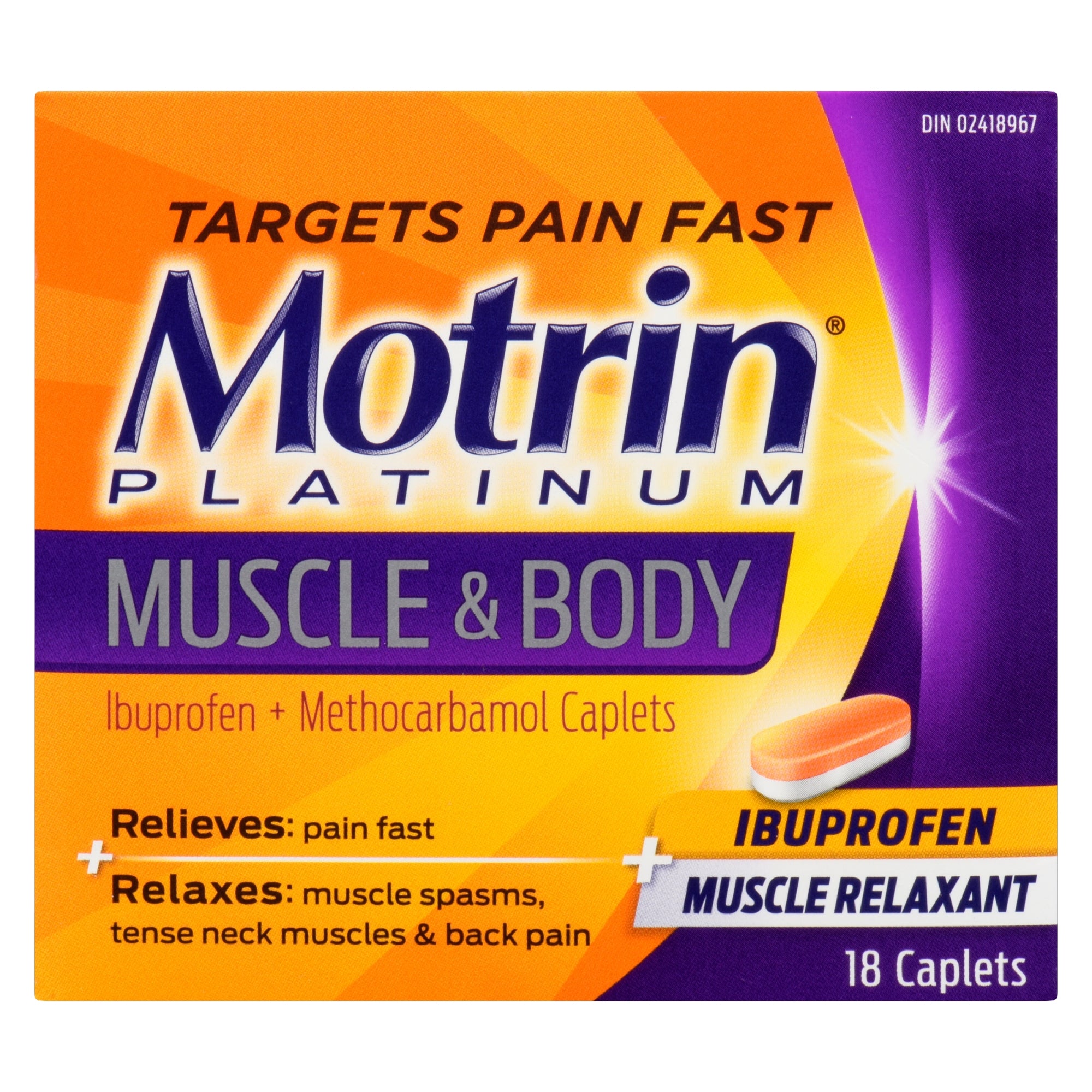Motrin Platinum Muscle & Body Ibuprofen + Muscle Relaxant Caplets, 18