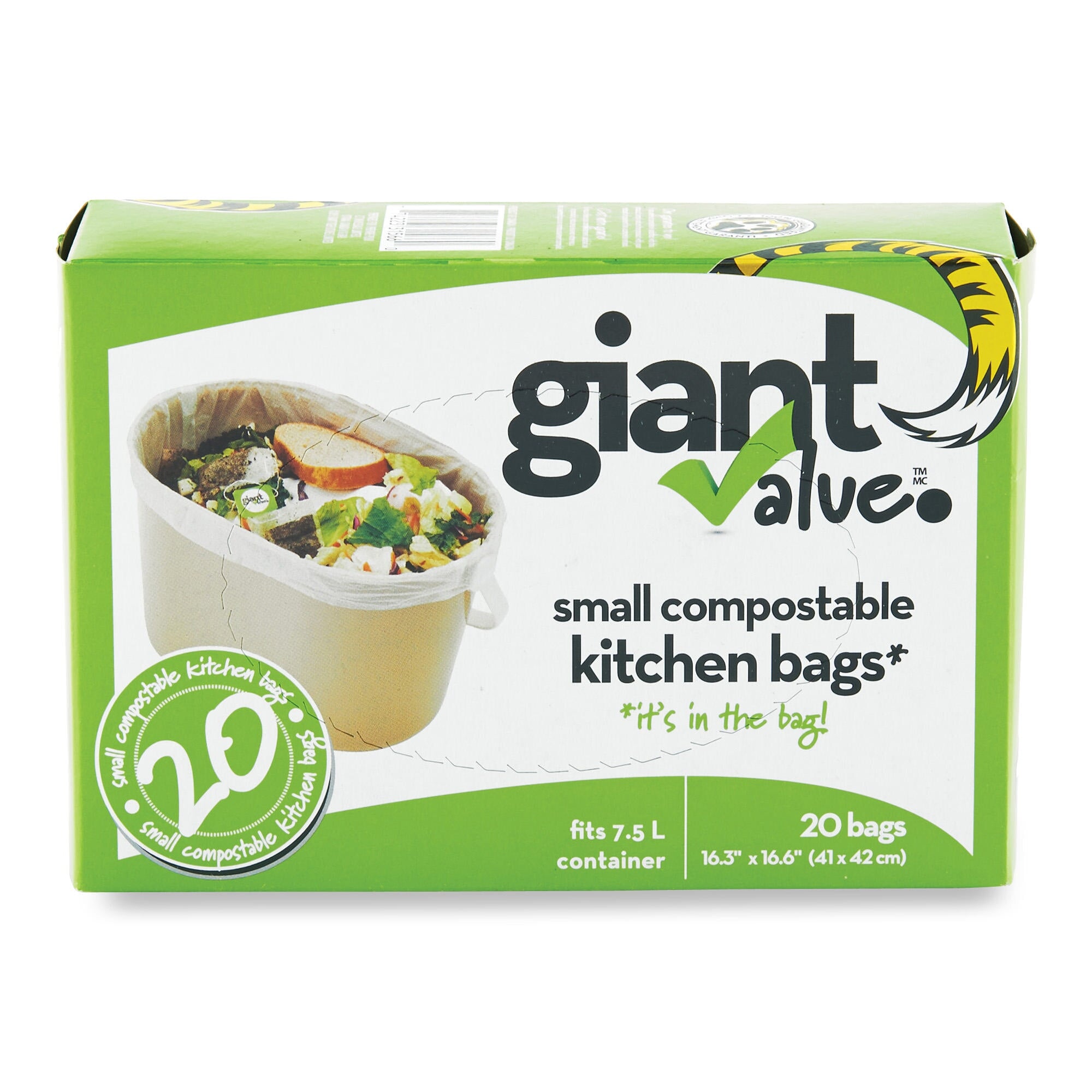 Giant Value Compostable Kitchen Food Waste Bags, Small, White, 20Pack