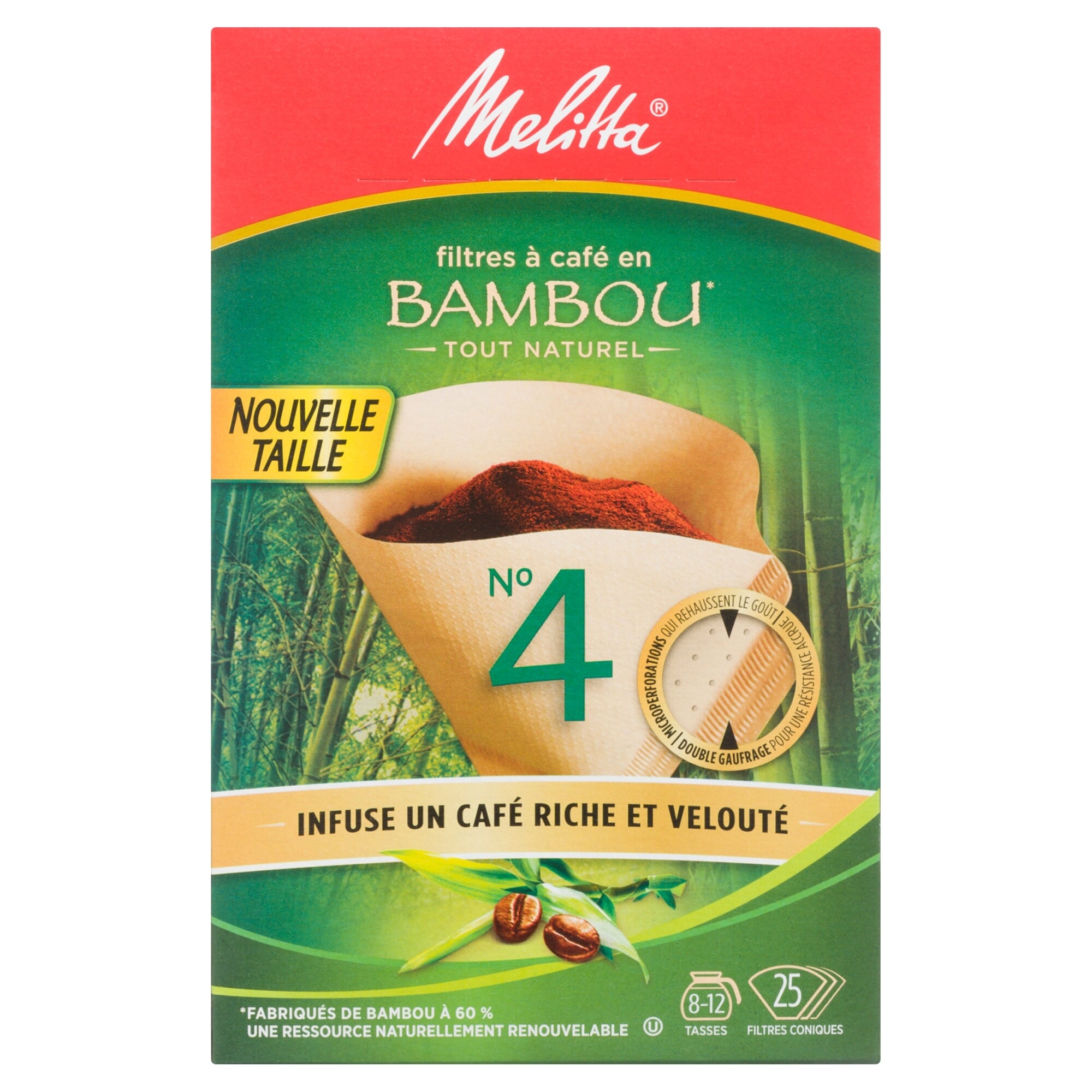 Melitta All Natural Bamboo Coffee Filters No.4 Cone Filters 25pk