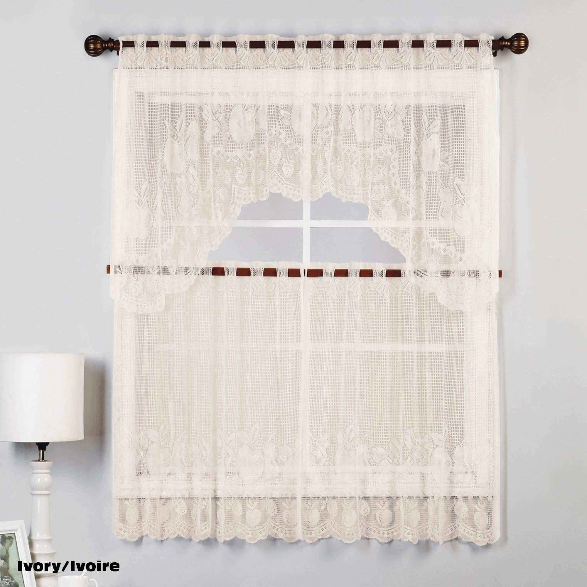 HomeStyles Lace Kitchen Curtain Set, 3Pieces Giant Tiger